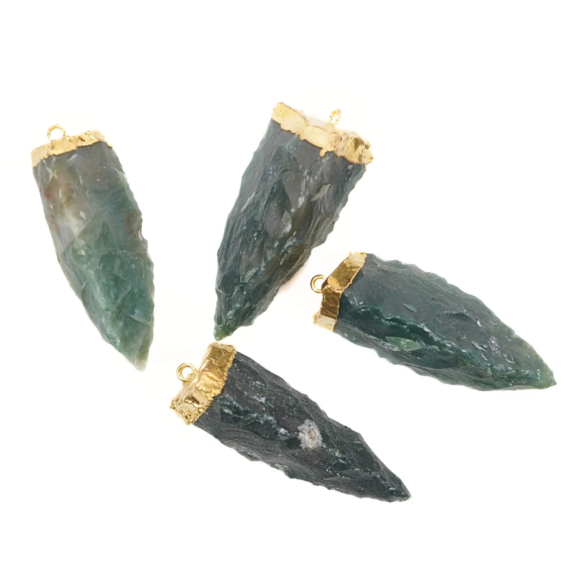 Green Jasper Tooth Shape Gemstone Gold Electroplated Charm Pendant