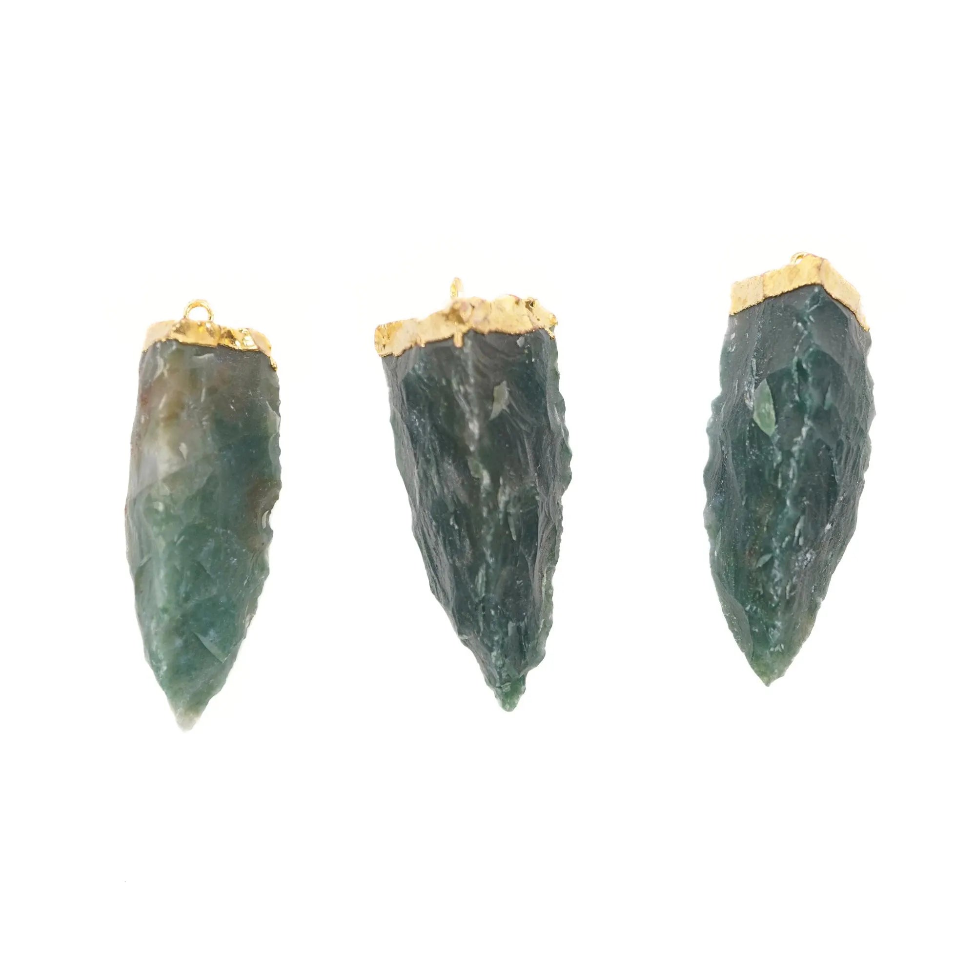 Green Jasper Tooth Shape Gemstone Gold Electroplated Charm Pendant