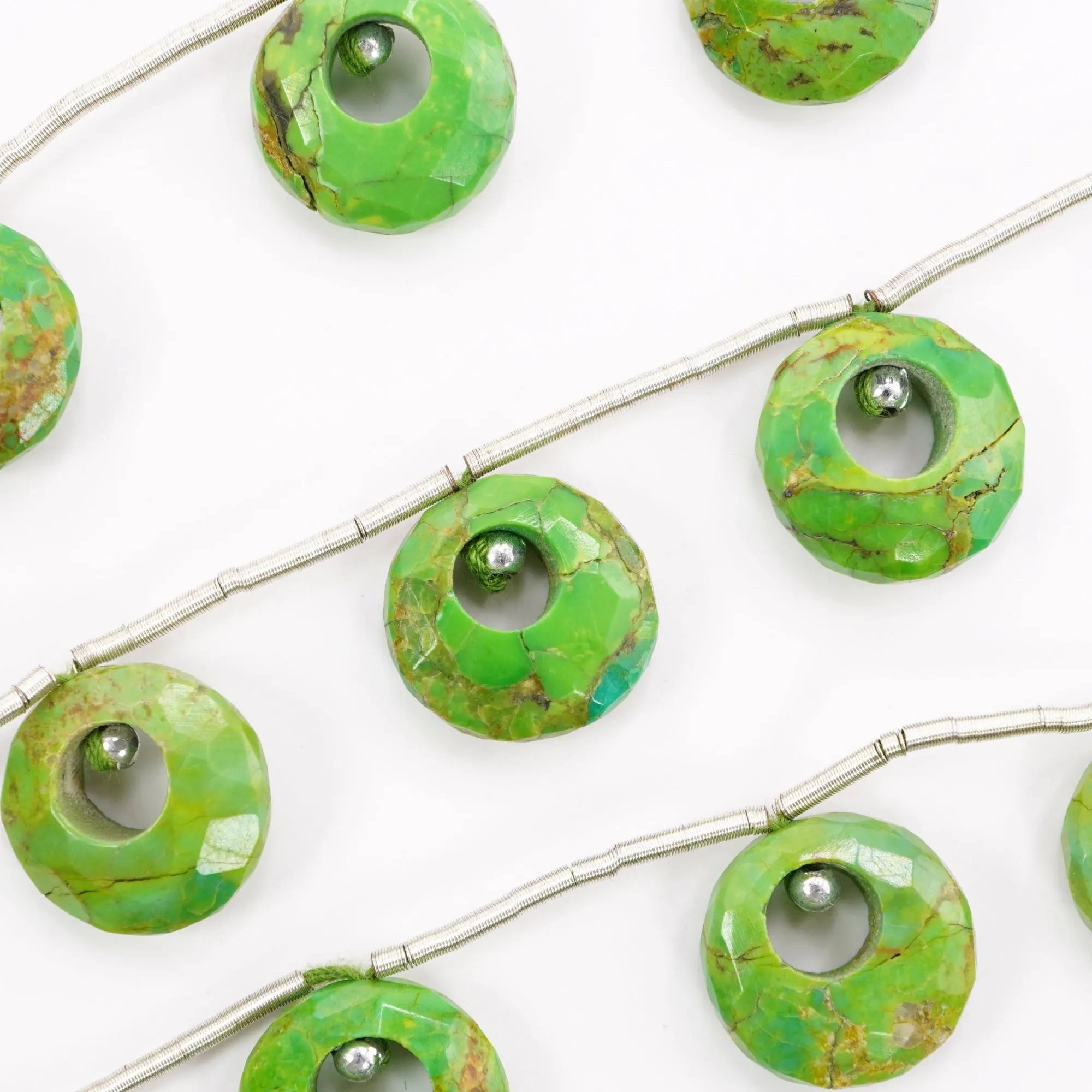 Green Mohave Turquoise Smooth Donut Shape Gemstone Strand Beads