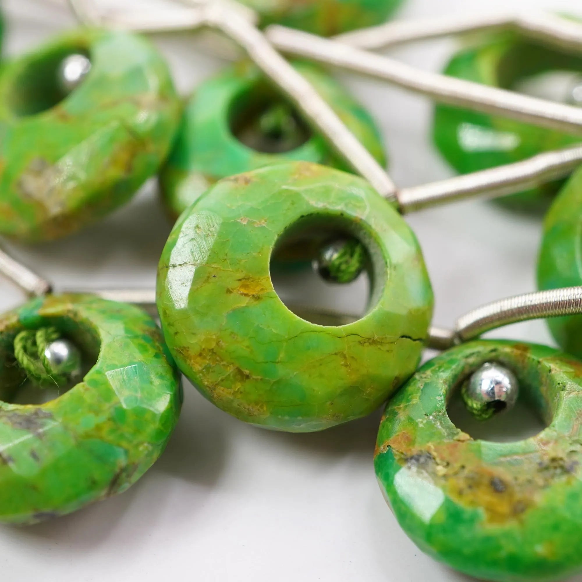 Green Mohave Turquoise Smooth Donut Shape Gemstone Strand Beads