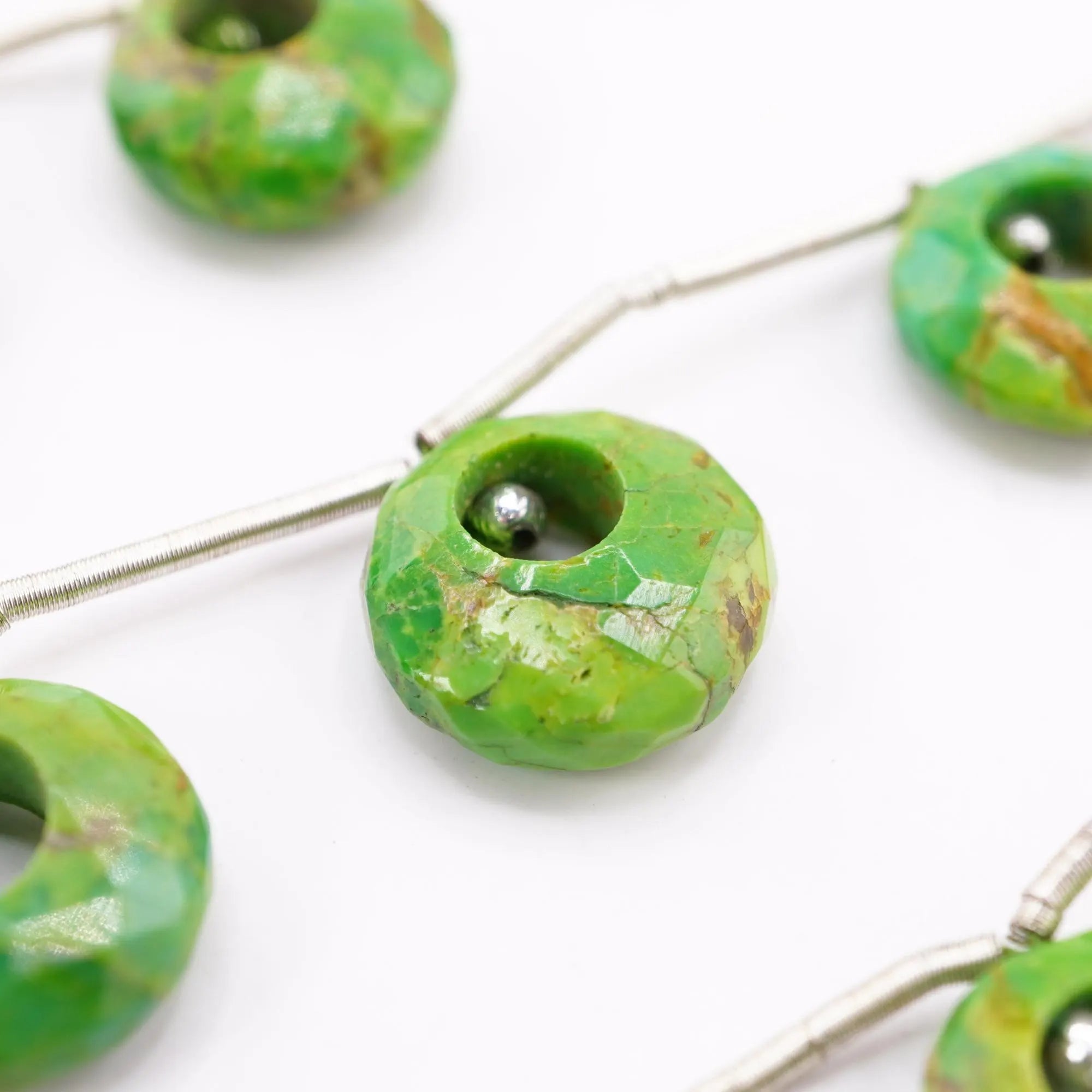 Green Mohave Turquoise Smooth Donut Shape Gemstone Strand Beads