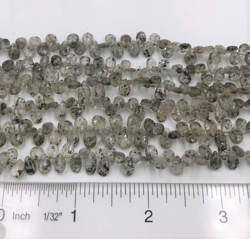 Green Moss Quartz Faceted Pear Shape Gemstone Strand Beads