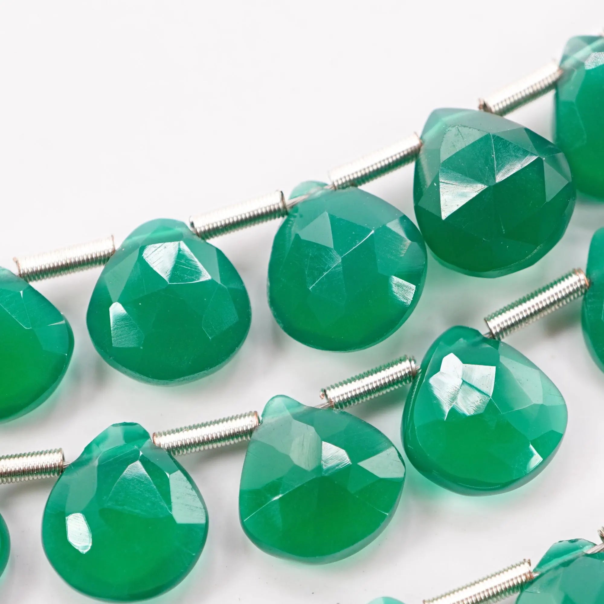 Green Onyx Faceted Heart Shape Gemstone Strand Beads