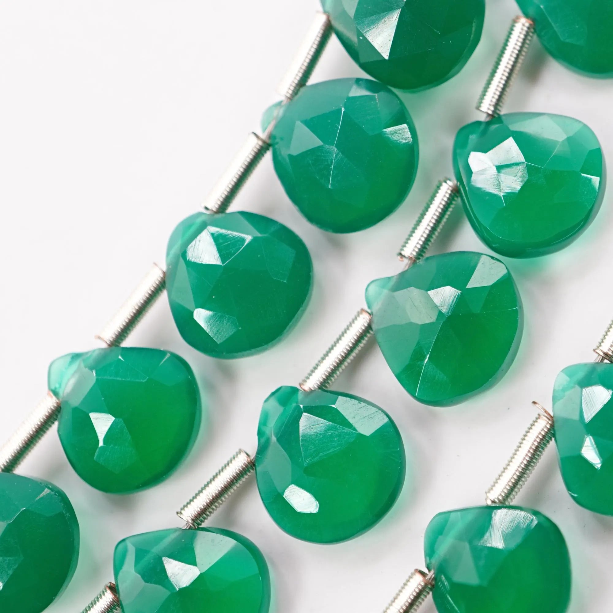 Green Onyx Faceted Heart Shape Gemstone Strand Beads