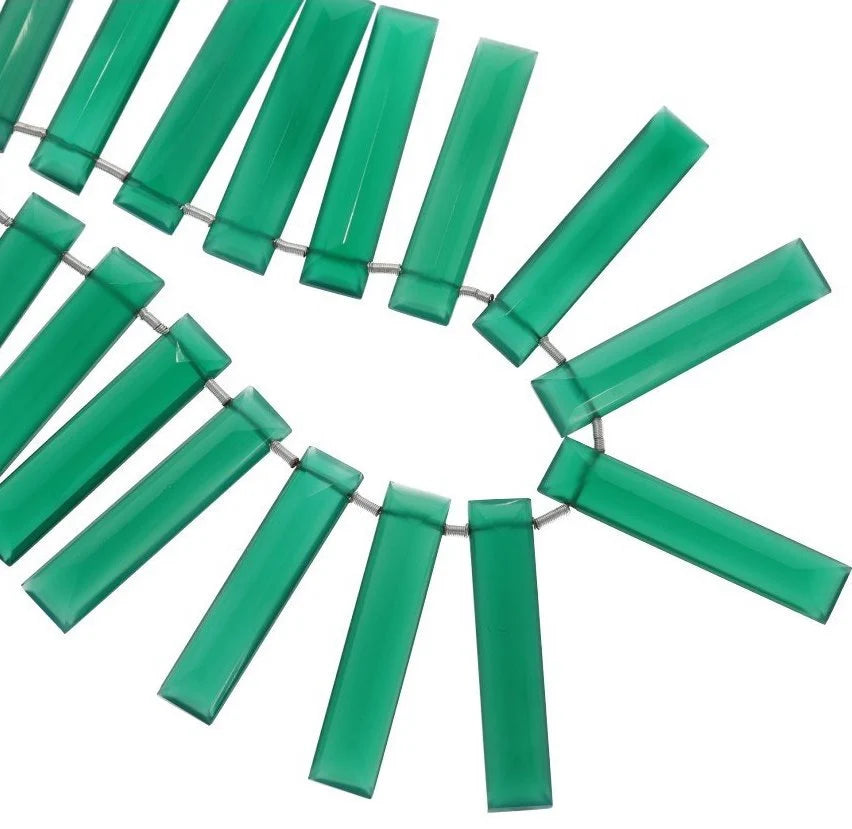 Green Onyx Faceted Rectangle Shape Gemstone Strand Beads