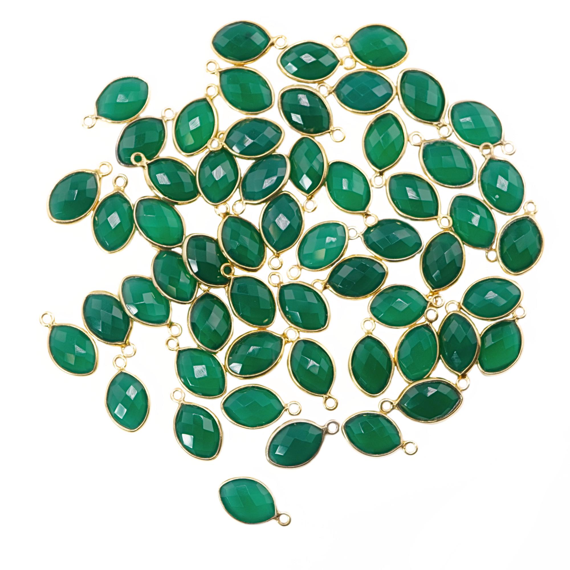 Green Onyx Marquise Shape Gemstone Gold Plated Sterling Silver Bezel Charm Pendant