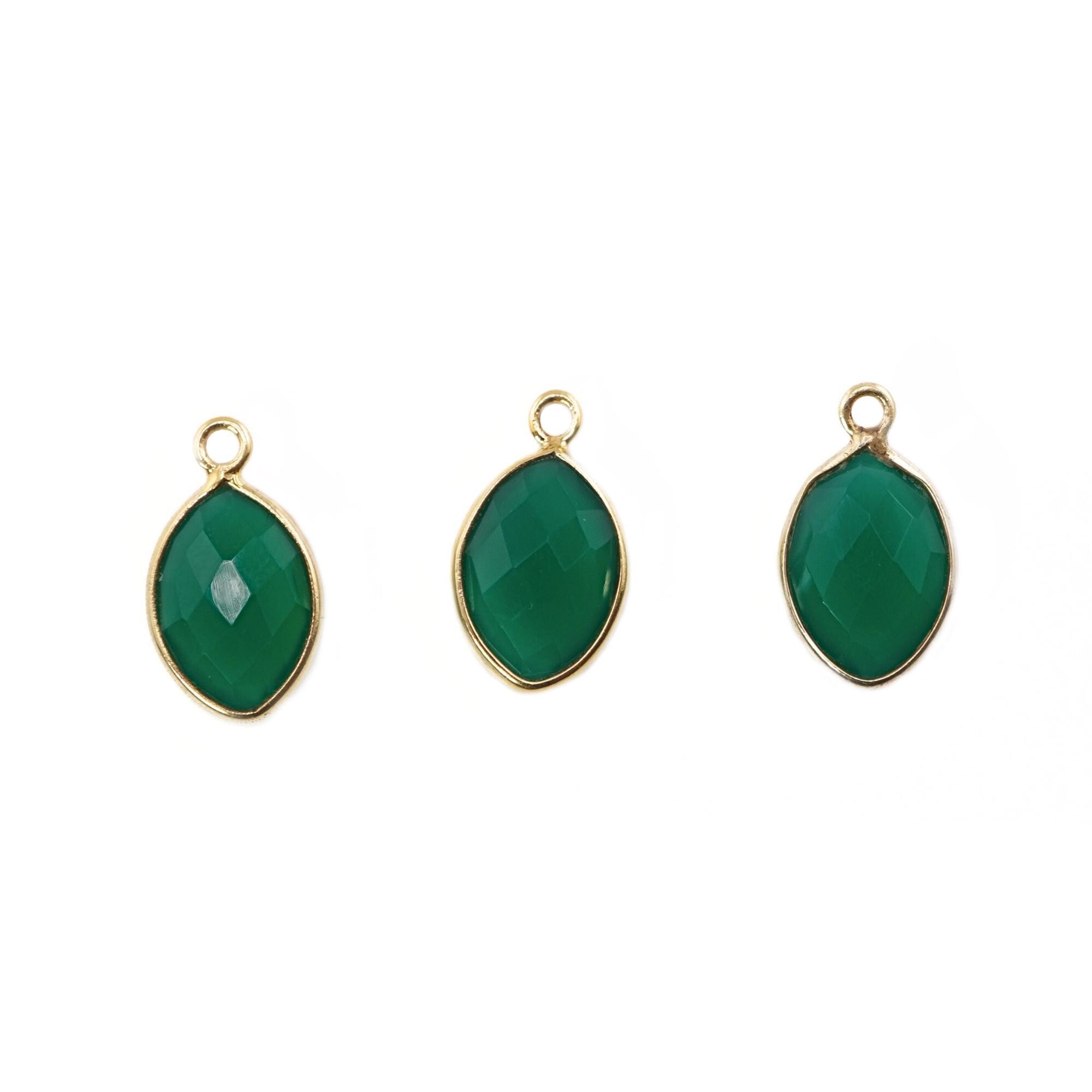 Green Onyx Marquise Shape Gemstone Gold Plated Sterling Silver Bezel Charm Pendant