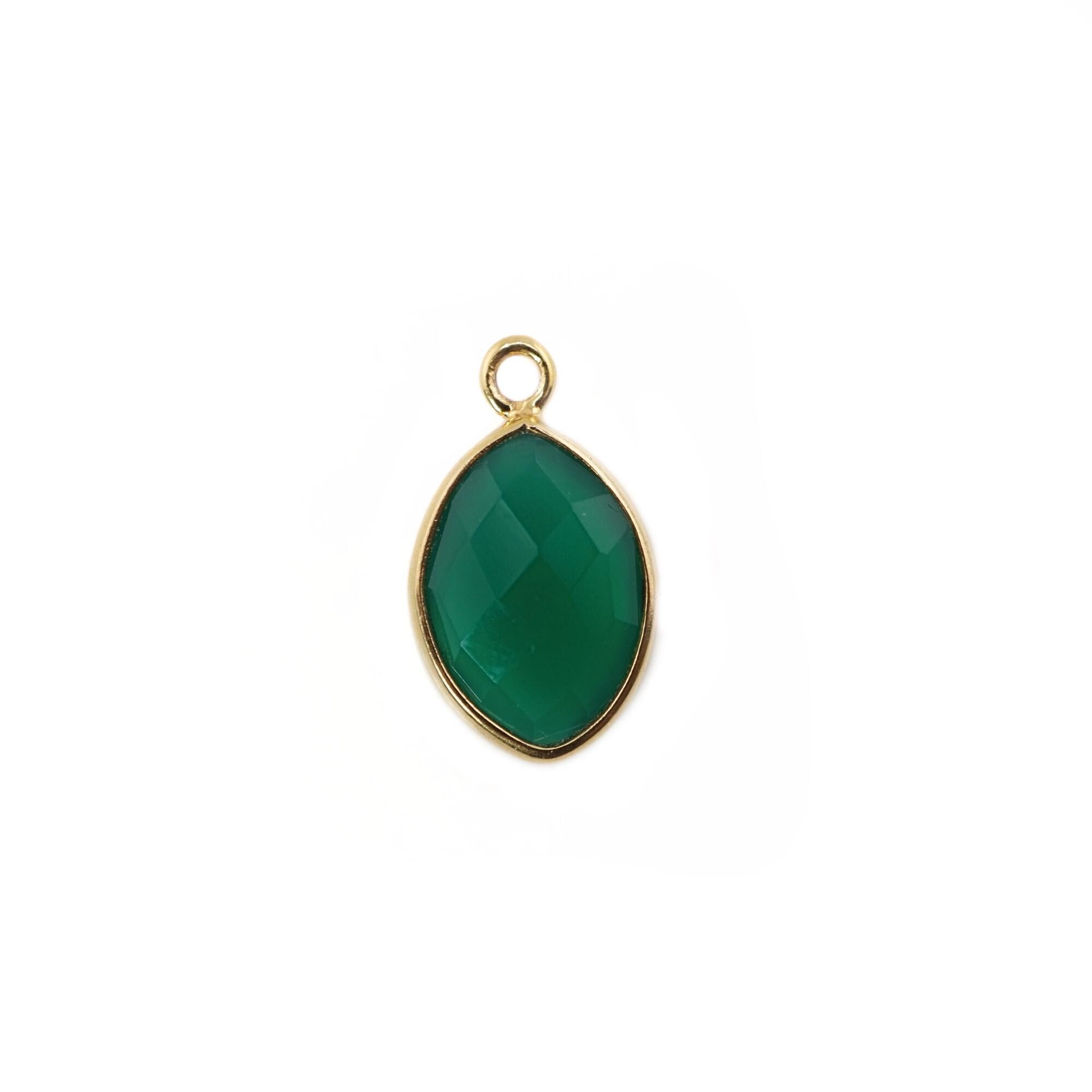 Green Onyx Marquise Shape Gemstone Gold Plated Sterling Silver Bezel Charm Pendant