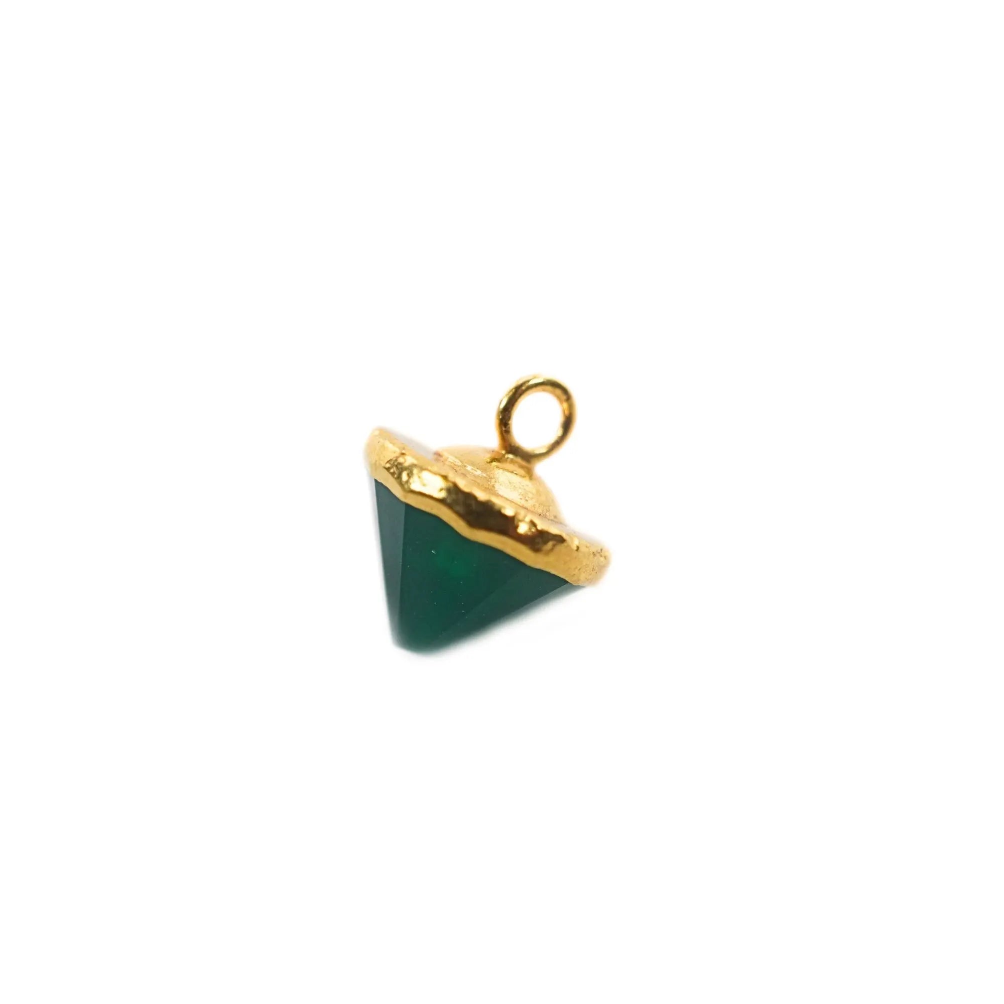 Green Onyx Pointed Cone Gemstone Gold Electroplated Charm Pendant