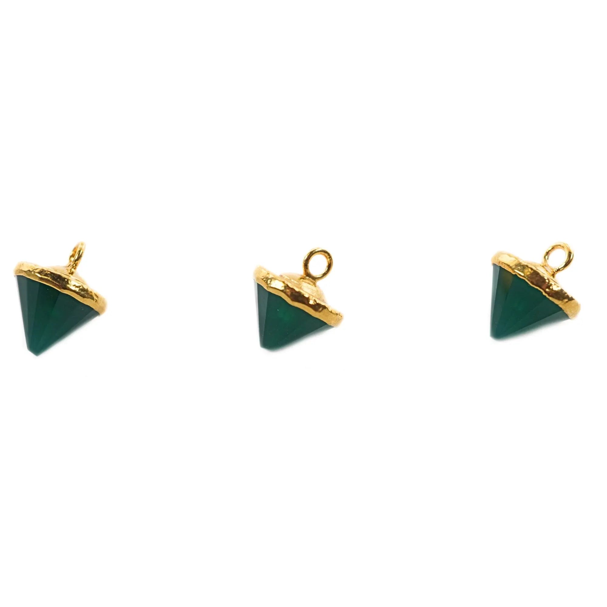 Green Onyx Pointed Cone Gemstone Gold Electroplated Charm Pendant