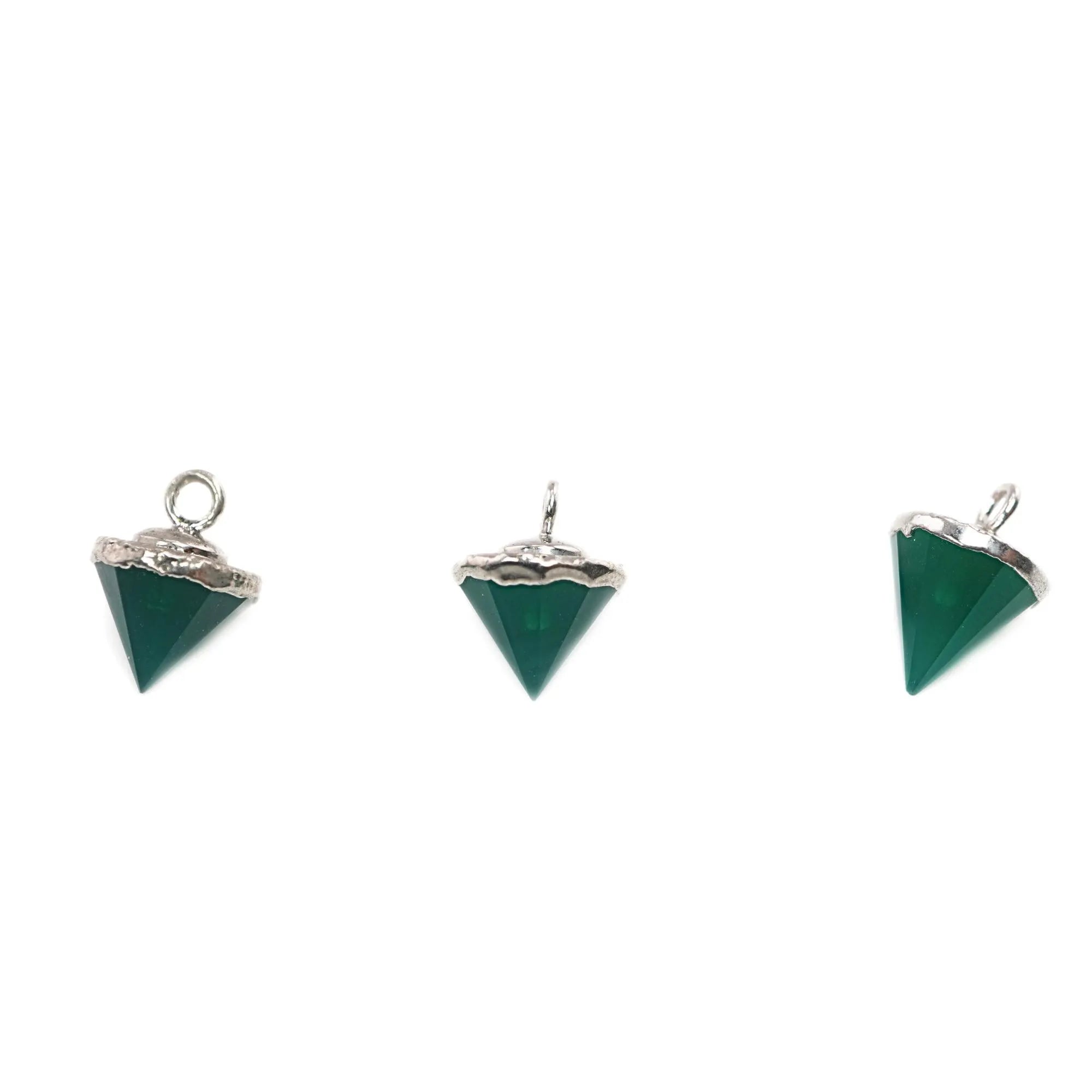 Green Onyx Pointed Cone Gemstone Silver Electroplated Charm Pendant