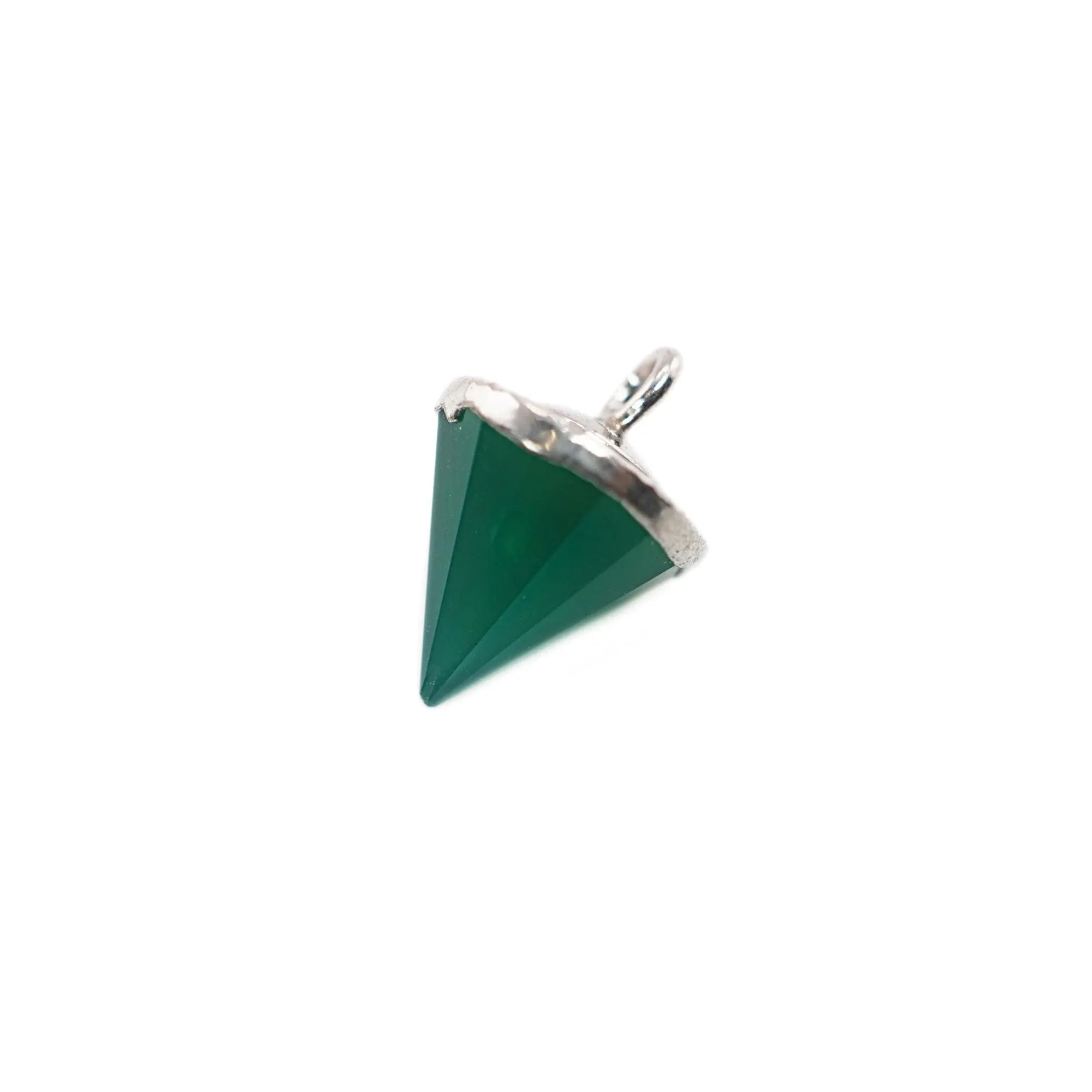 Green Onyx Pointed Cone Gemstone Silver Electroplated Charm Pendant