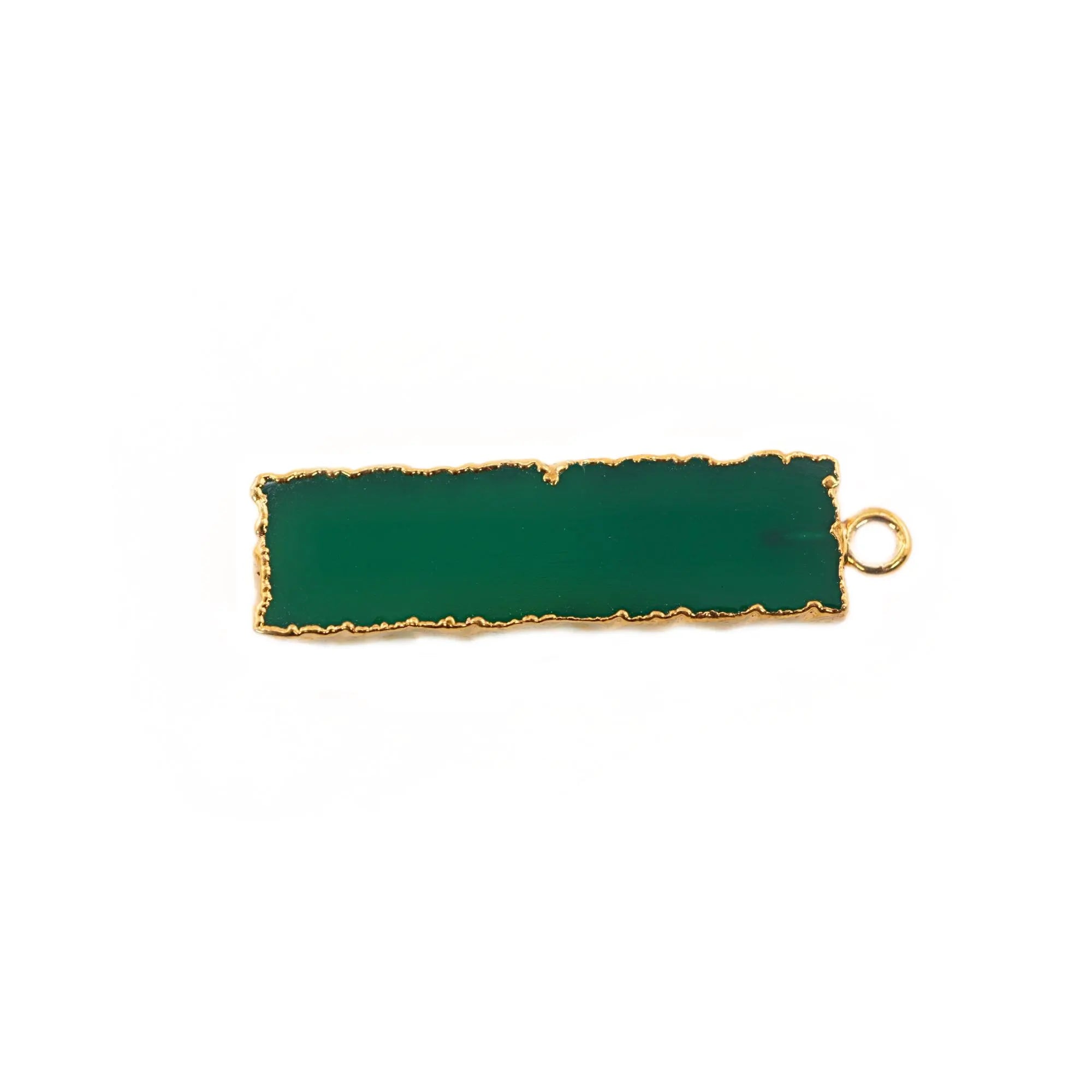 Green Onyx Rectangle Gemstone Gold Electroplated Charm Pendant