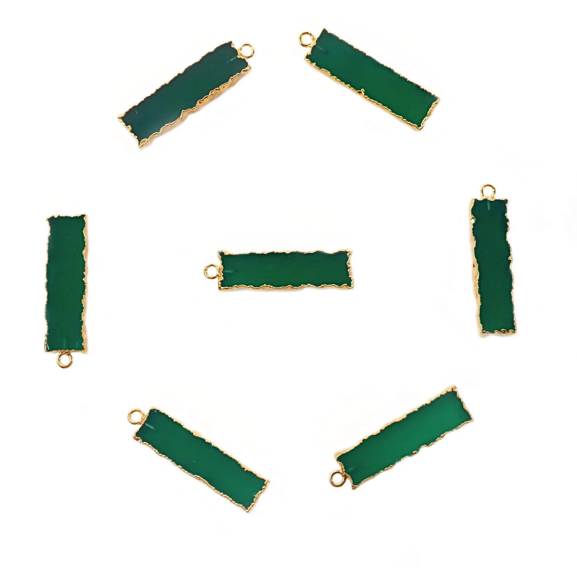 Green Onyx Rectangle Gemstone Gold Electroplated Charm Pendant