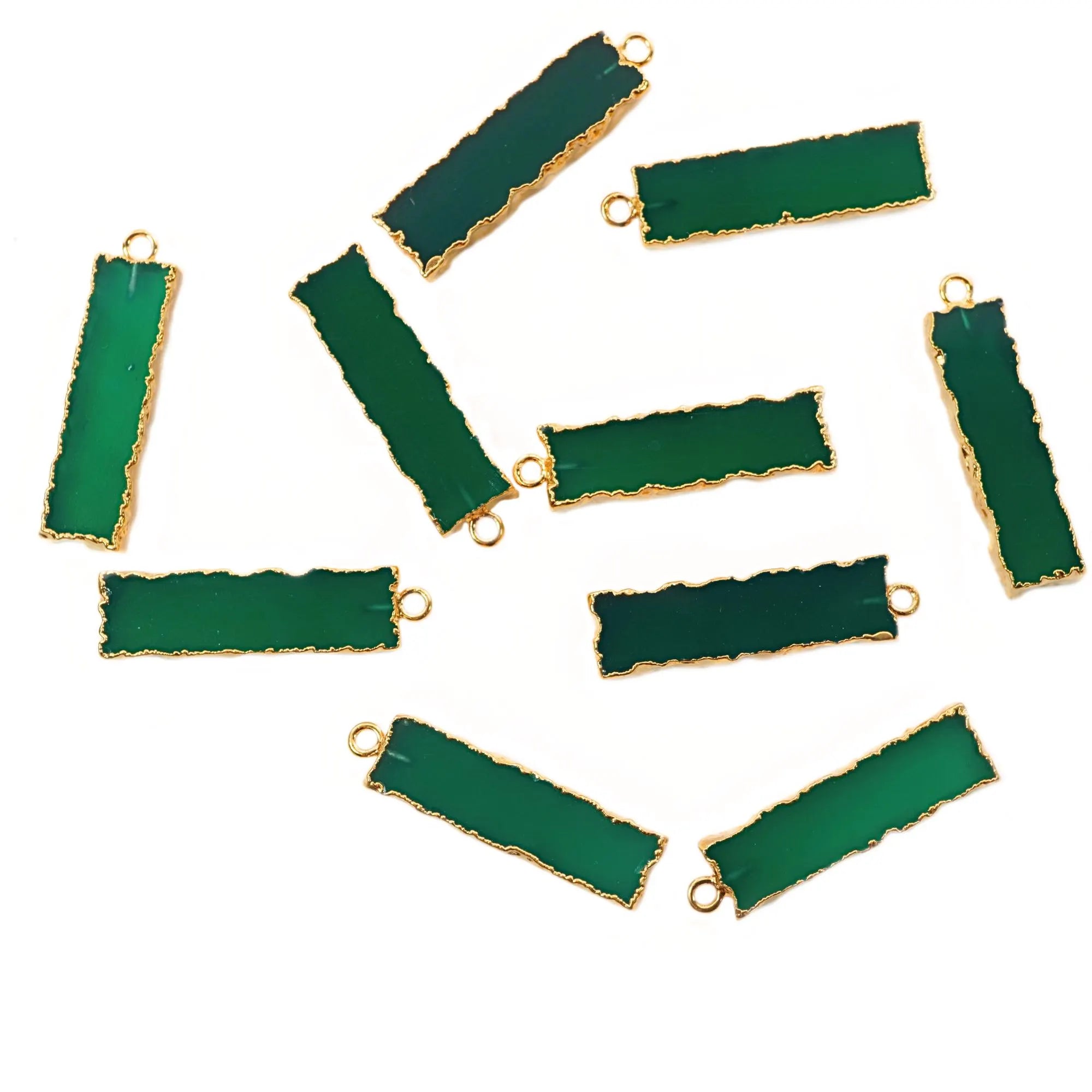Green Onyx Rectangle Gemstone Gold Electroplated Charm Pendant