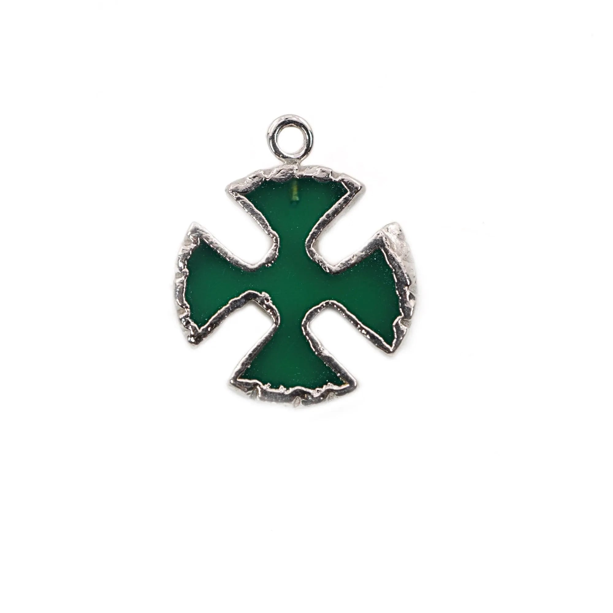 Green Onyx Viking Cross Gemstone Silver Electroplated Charm Pendant