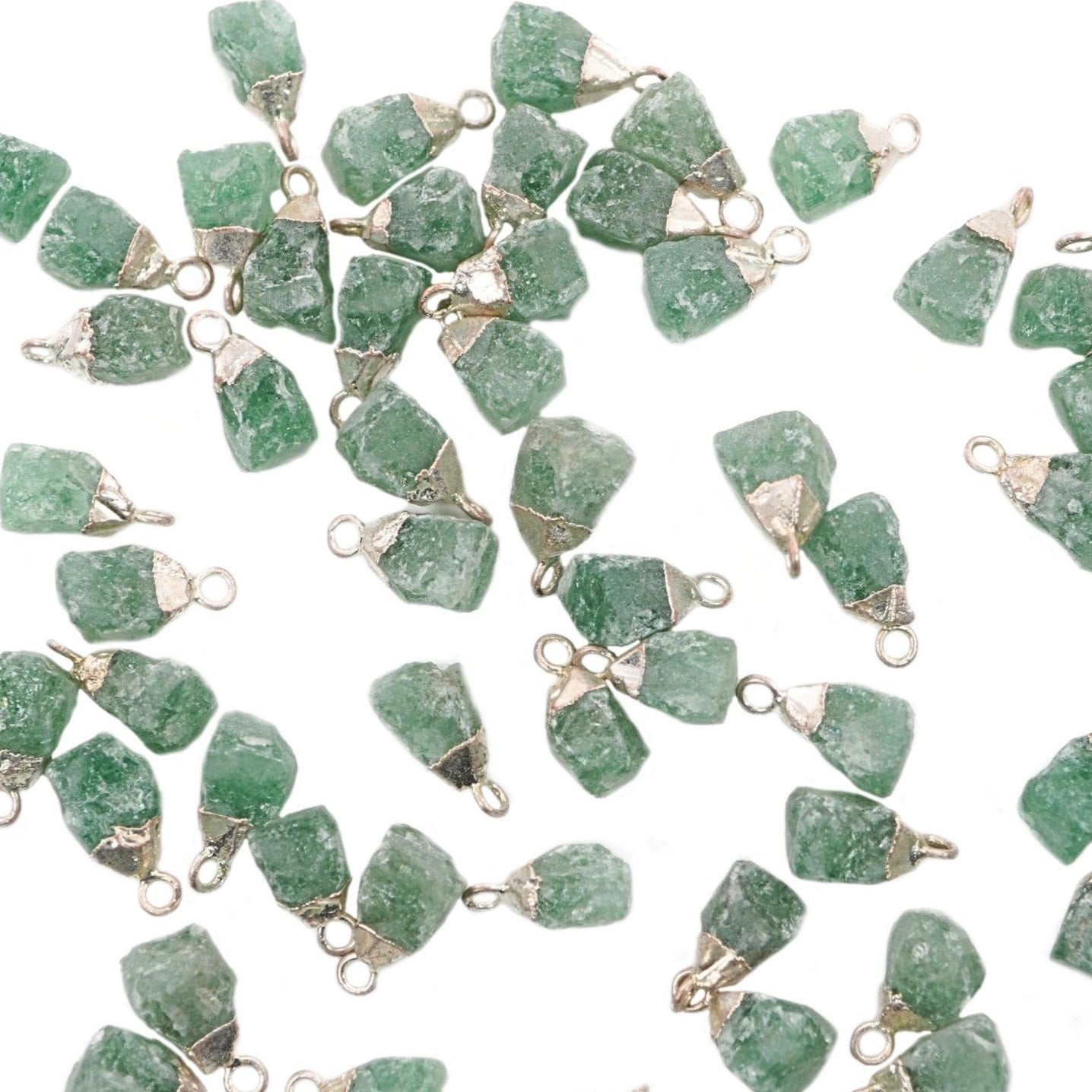 Green Strawberry Quartz Rough Shape Gemstone Gold Electroplated Charm Pendant