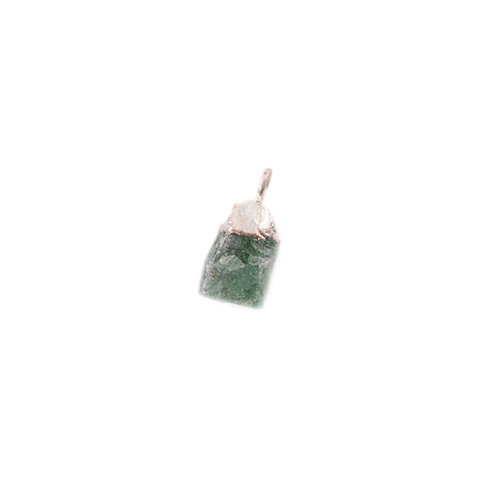 Green Strawberry Quartz Rough Shape Gemstone Gold Electroplated Charm Pendant