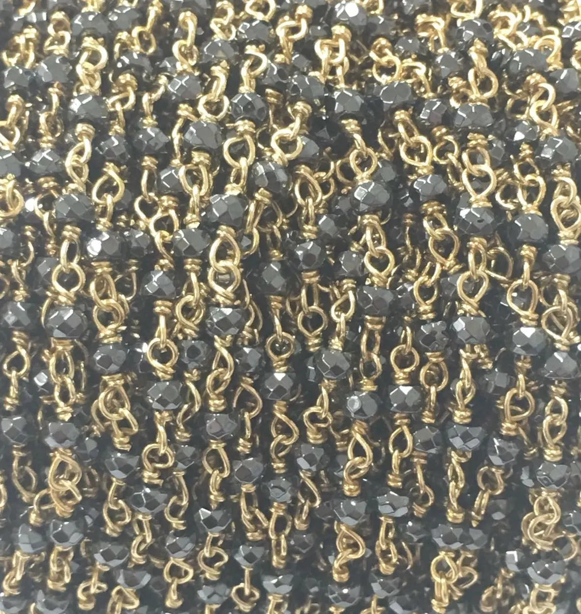 Hematite Sterling Silver Gold Plated Rosary Beads Chain