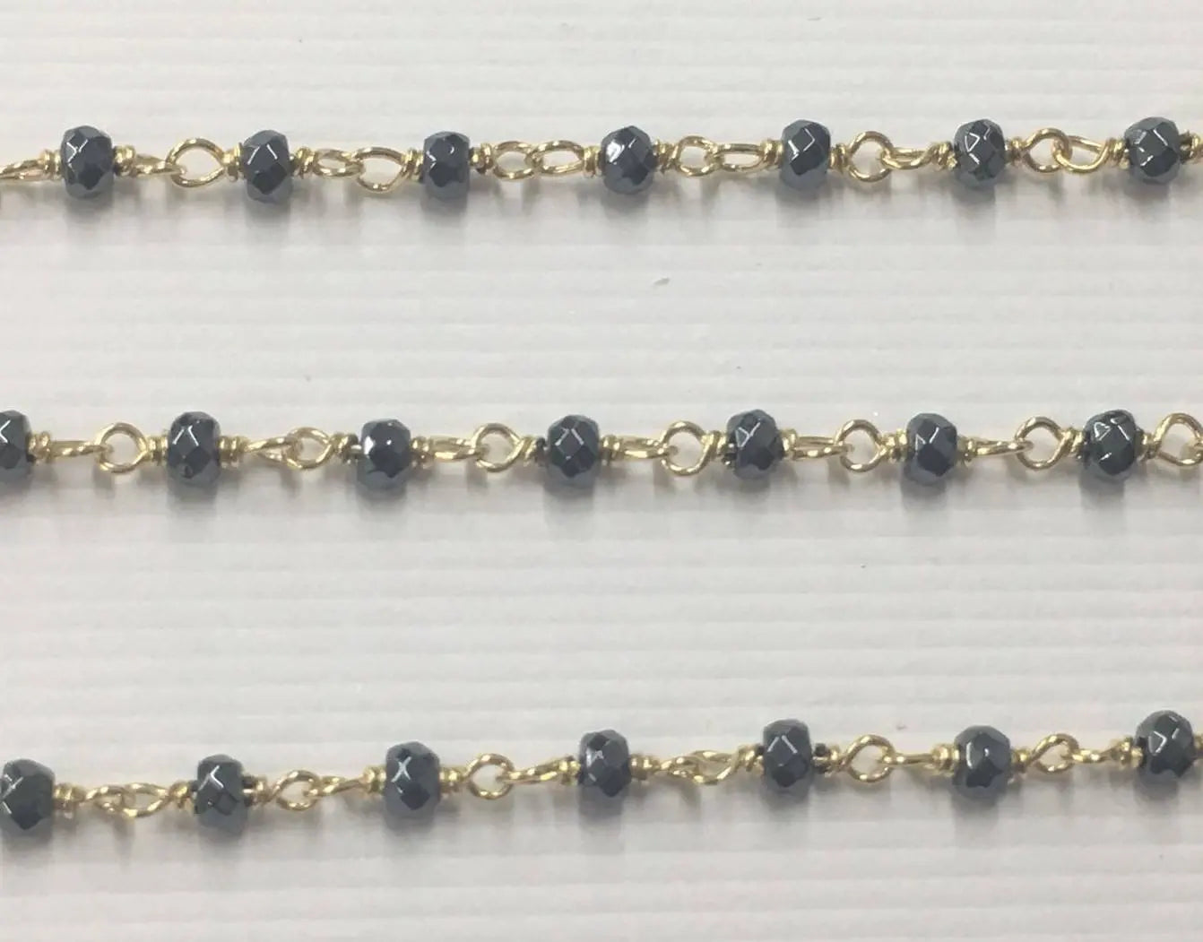 Hematite Sterling Silver Gold Plated Rosary Beads Chain