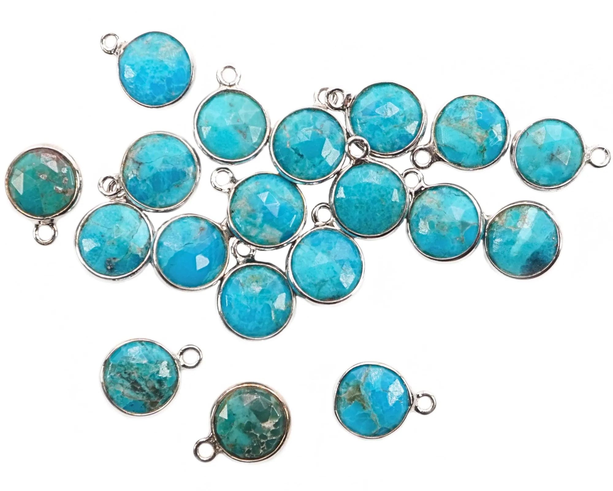 Howlite Turquoise Coin Shape Gemstone Silver Plated Sterling Silver Bezel Charm Pendant