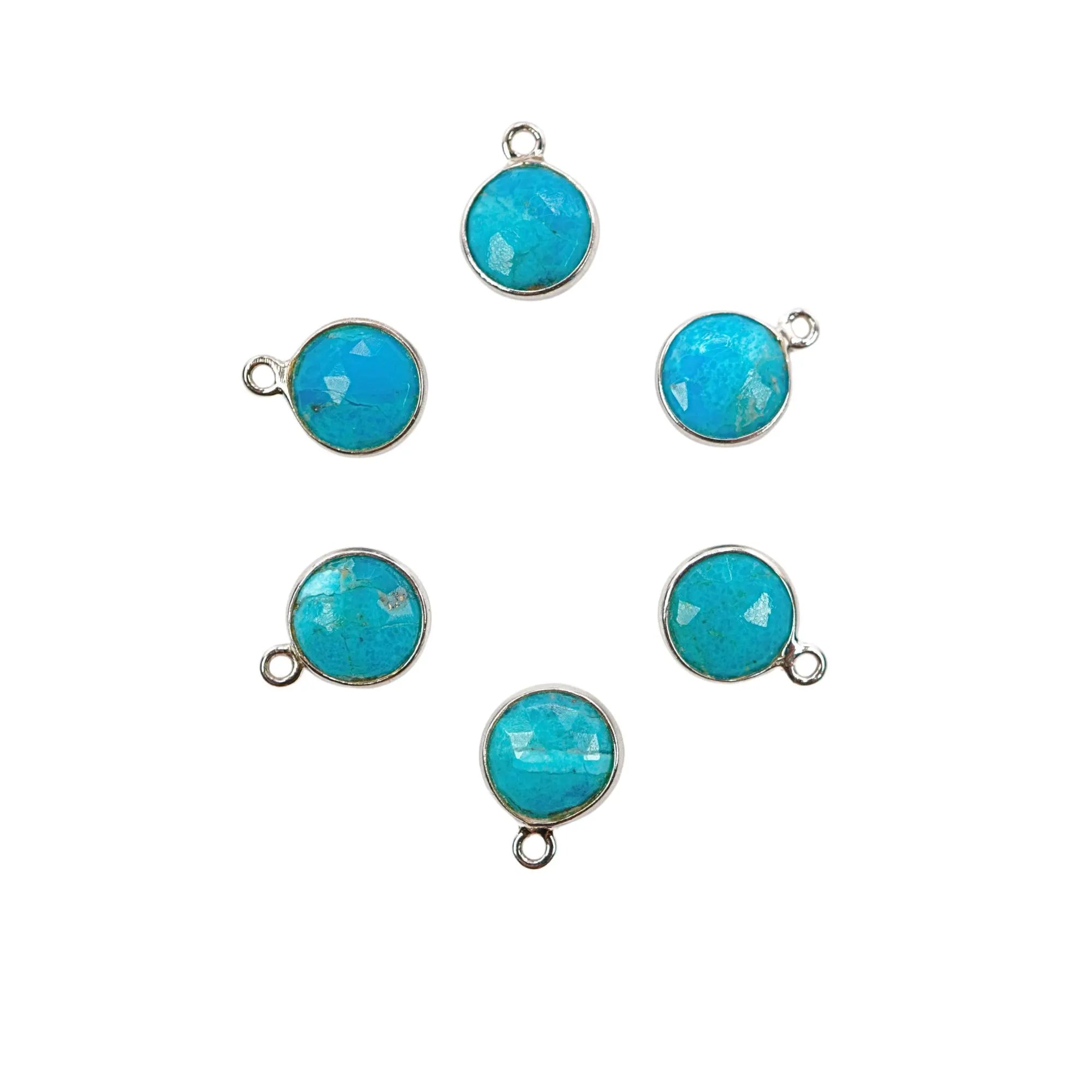 Howlite Turquoise Coin Shape Gemstone Silver Plated Sterling Silver Bezel Charm Pendant