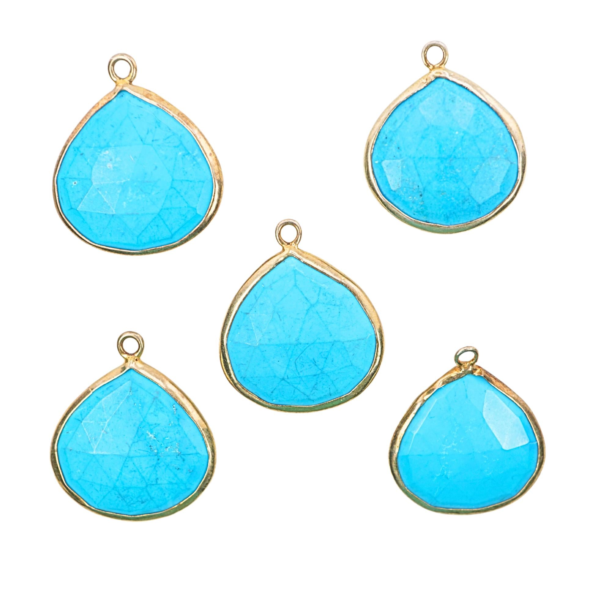 Howlite Turquoise Heart Shape Gemstone Gold Electroplated Charm Pendant