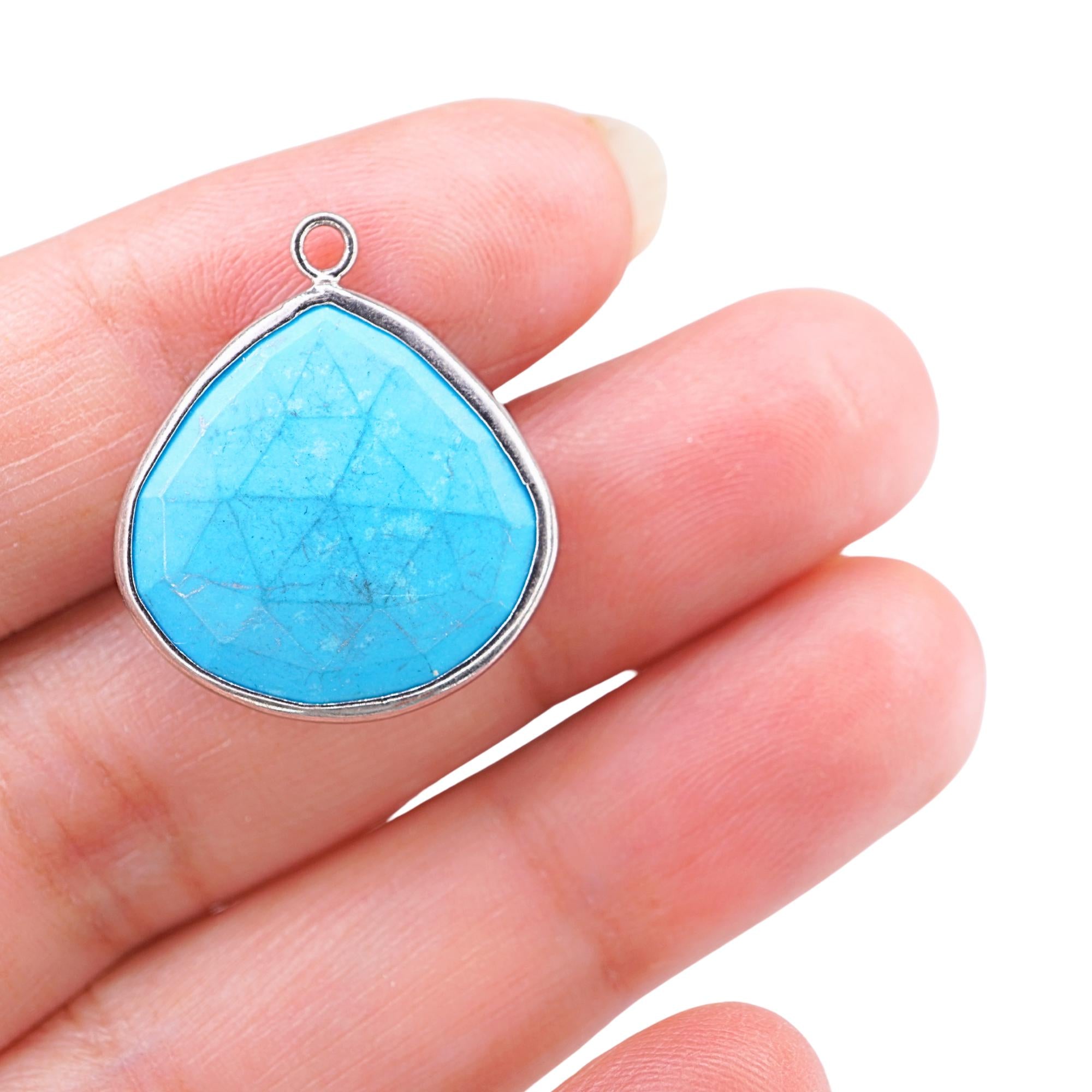 Howlite Turquoise Heart Shape Gemstone Silver Electroplated Charm Pendant