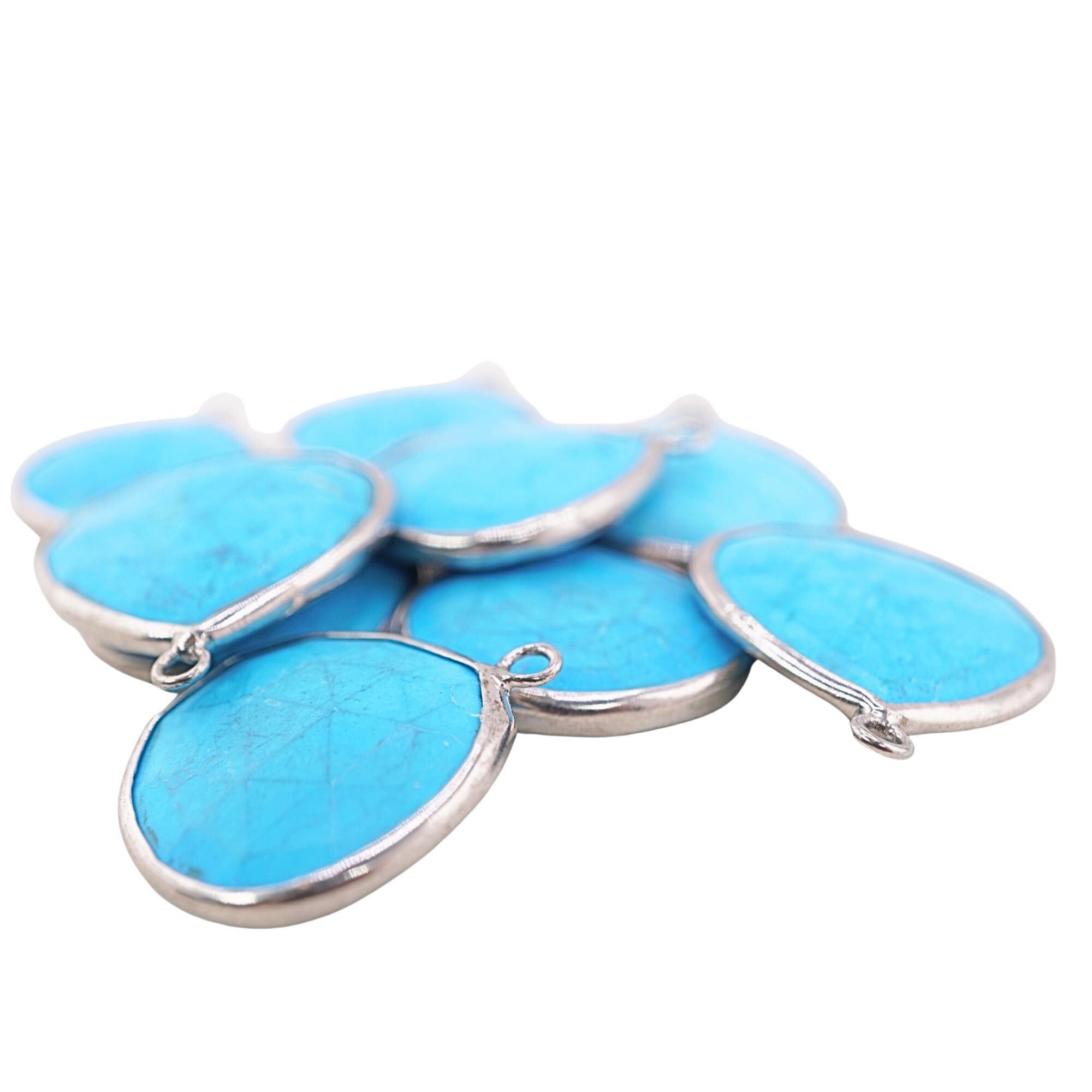 Howlite Turquoise Heart Shape Gemstone Silver Electroplated Charm Pendant