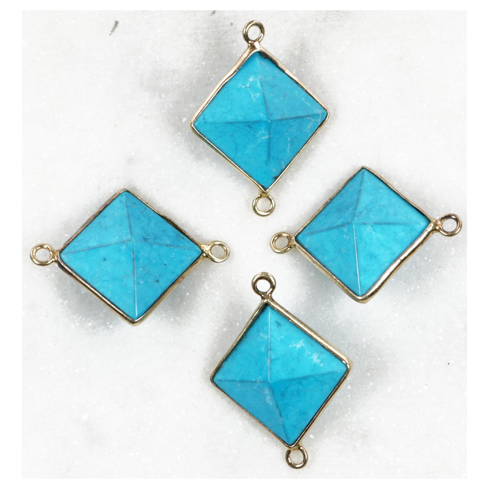 Howlite Turquoise Pyramid Shape Gemstone Silver Electroplated Charm Connector