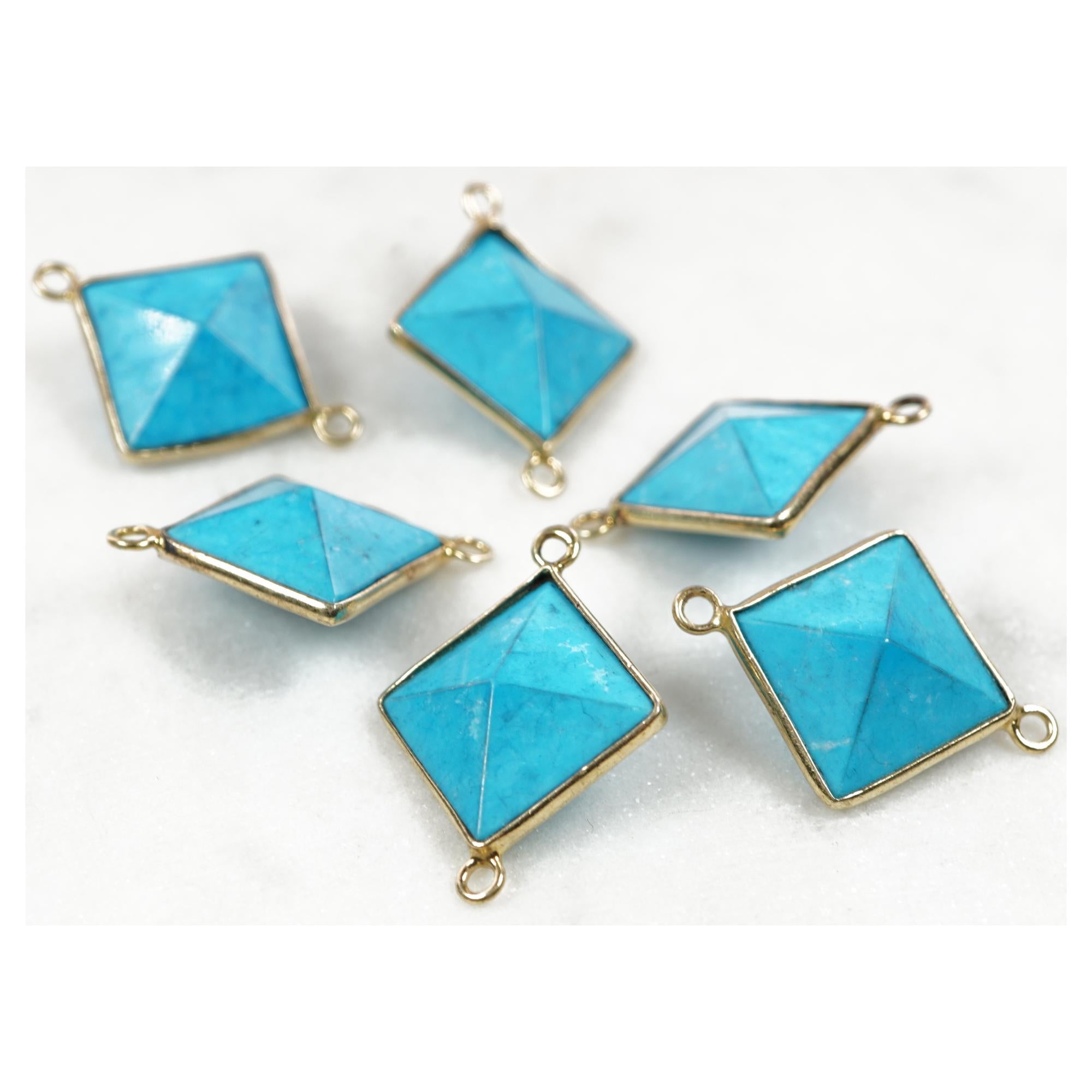 Howlite Turquoise Pyramid Shape Gemstone Silver Electroplated Charm Connector