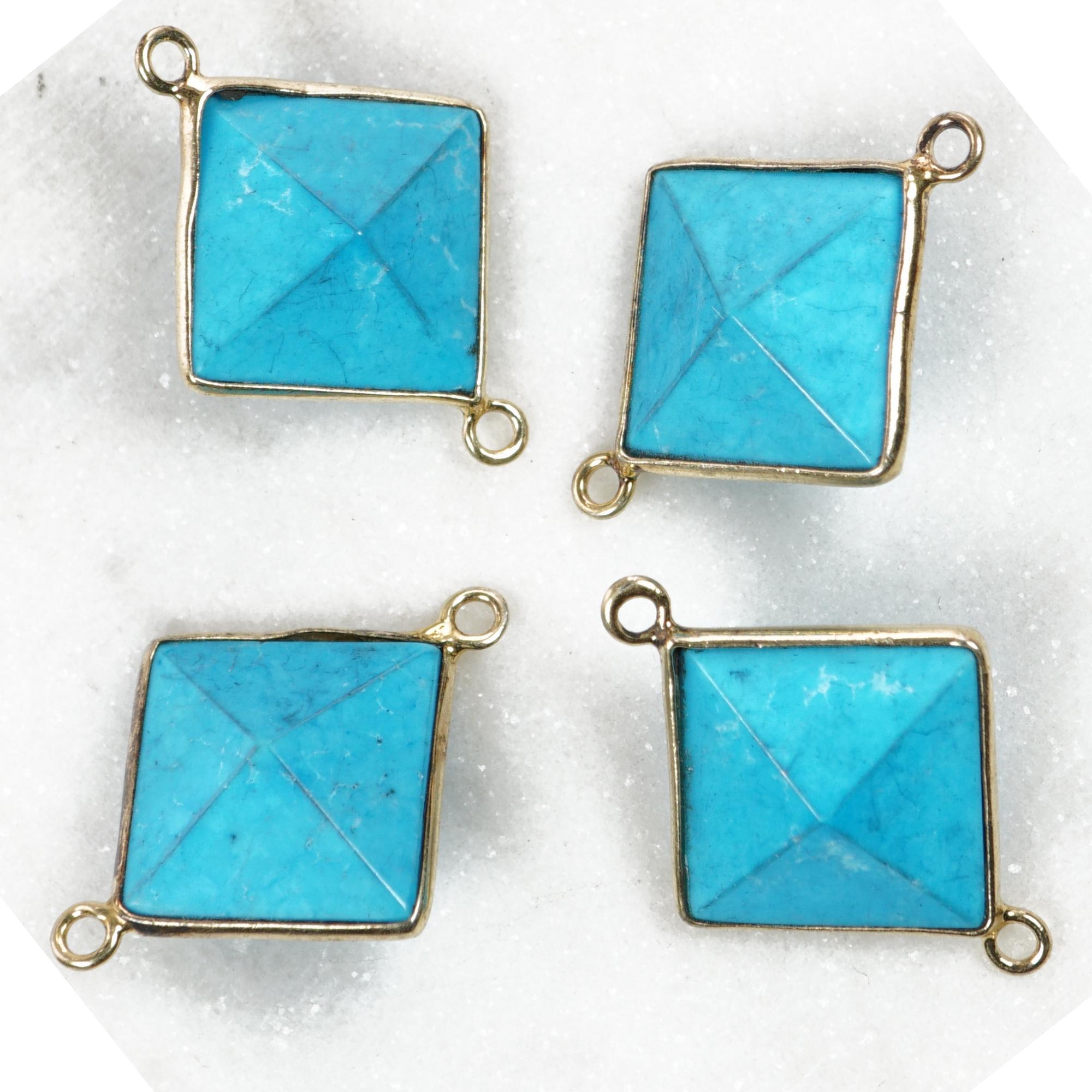 Howlite Turquoise Pyramid Shape Gemstone Silver Electroplated Charm Connector
