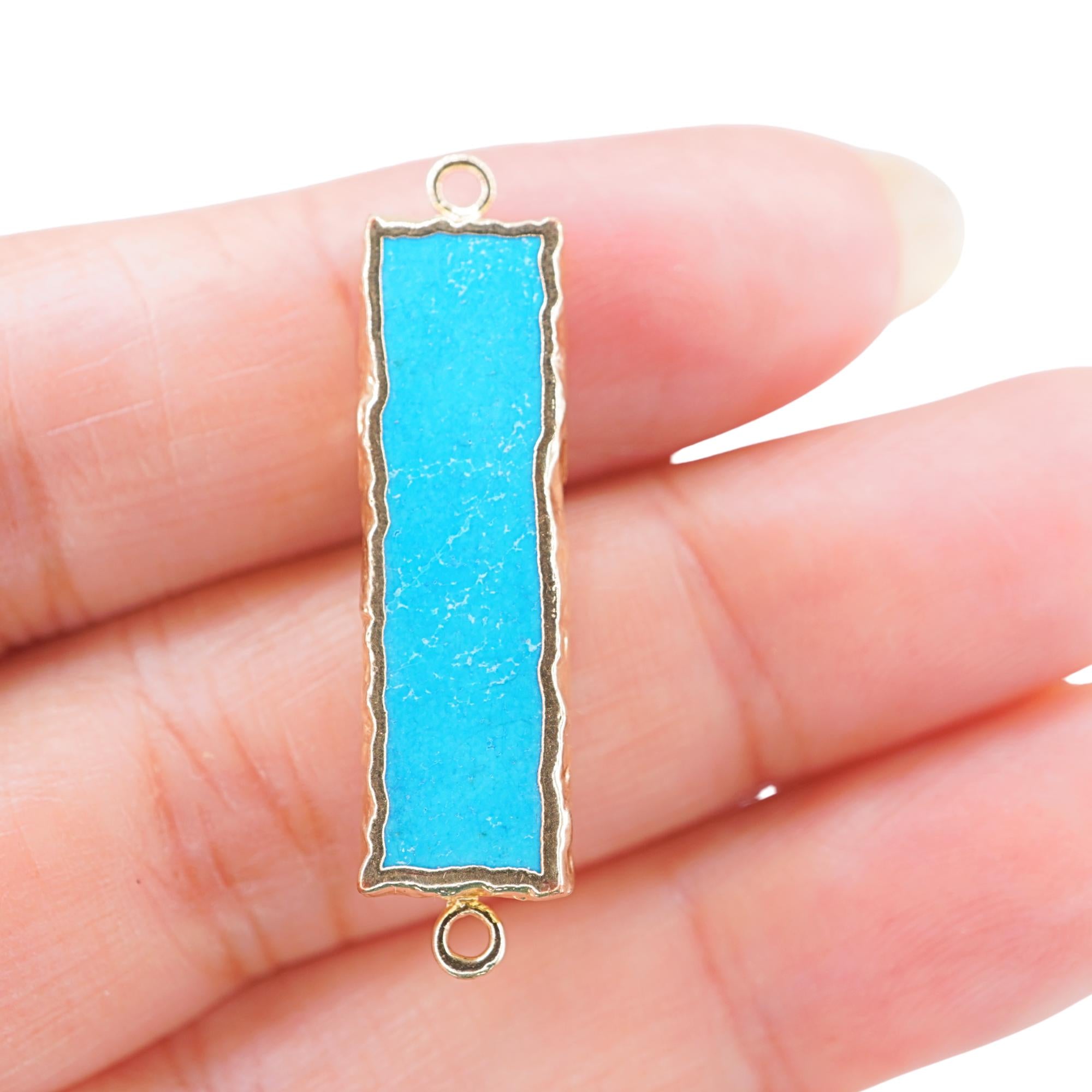 Howlite Turquoise Rectangle Shape Gemstone Gold Electroplated Charm Connector