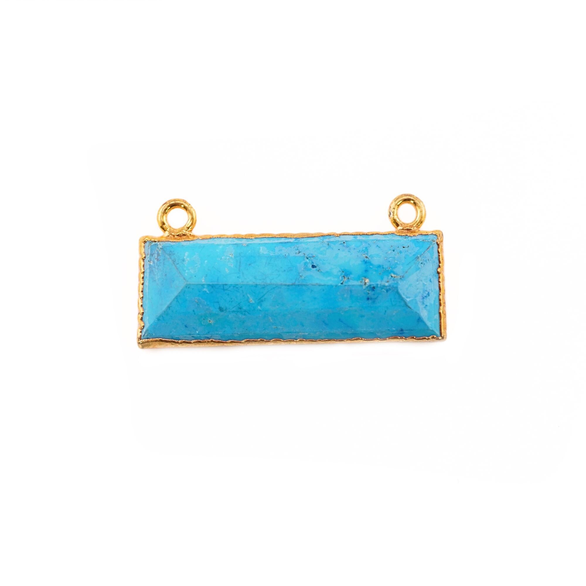 Howlite Turquoise Rectangle Shape Gemstone Gold Electroplated Charm Connector
