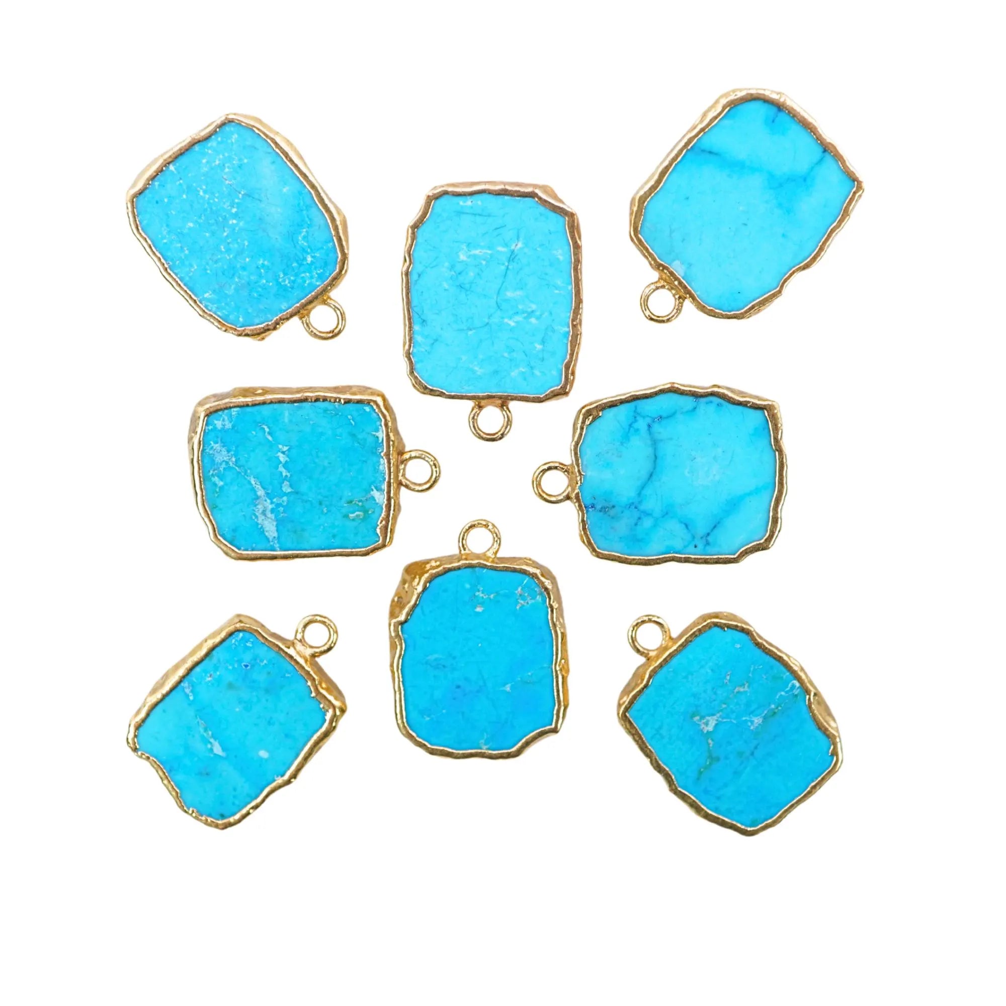 Howlite Turquoise Rectangle Shape Gemstone Gold Electroplated Charm Pendant