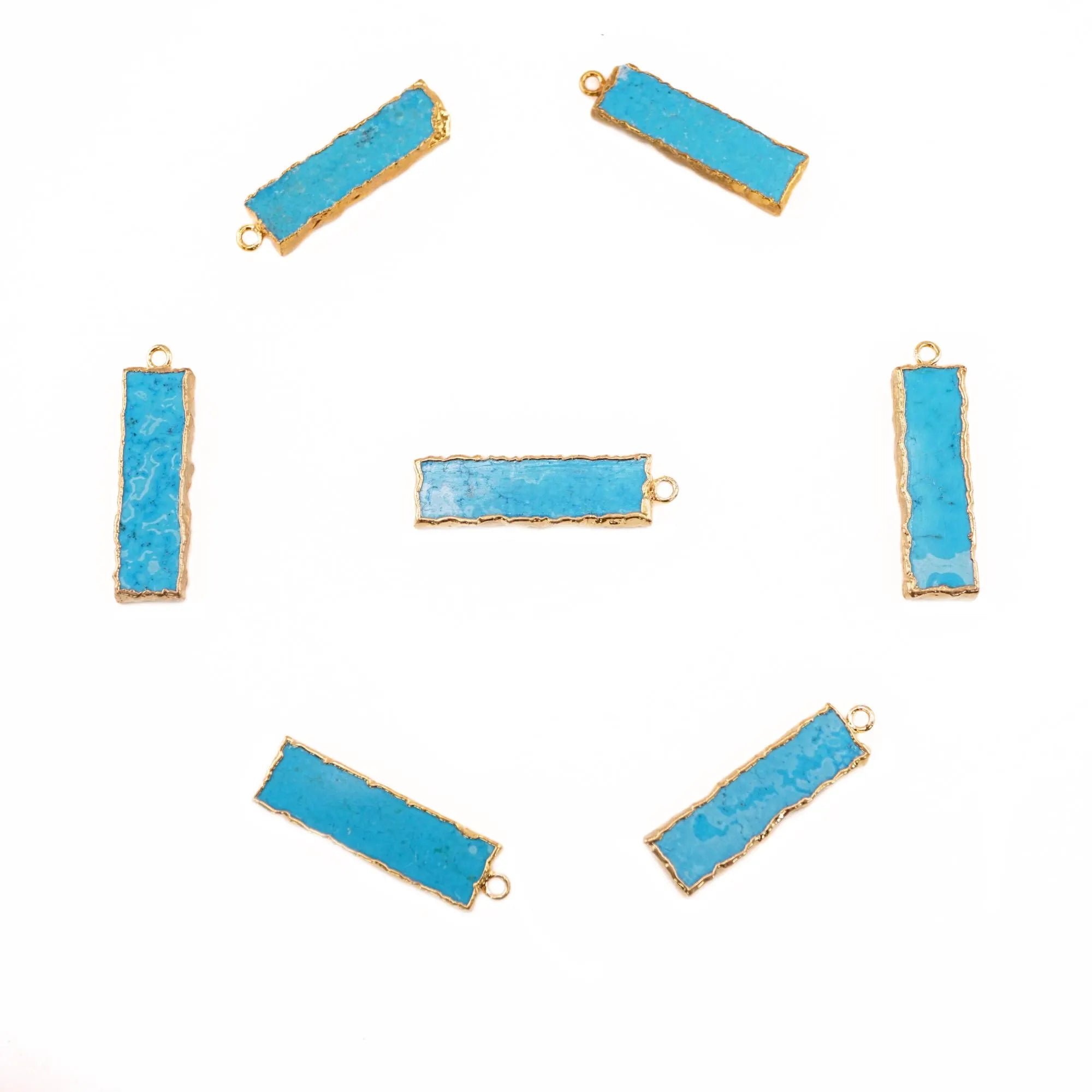 Howlite Turquoise Rectangle Shape Gemstone Gold Electroplated Charm Pendant