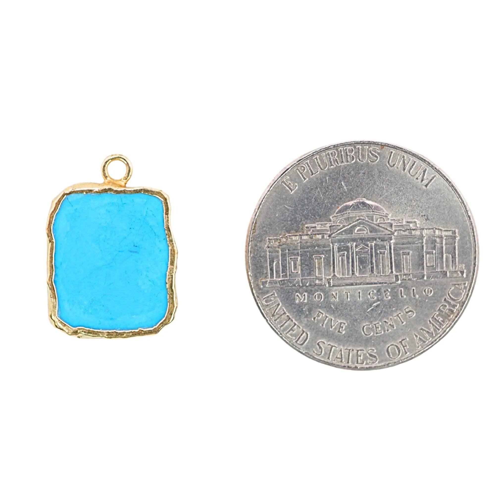 Howlite Turquoise Rectangle Shape Gemstone Gold Electroplated Charm Pendant