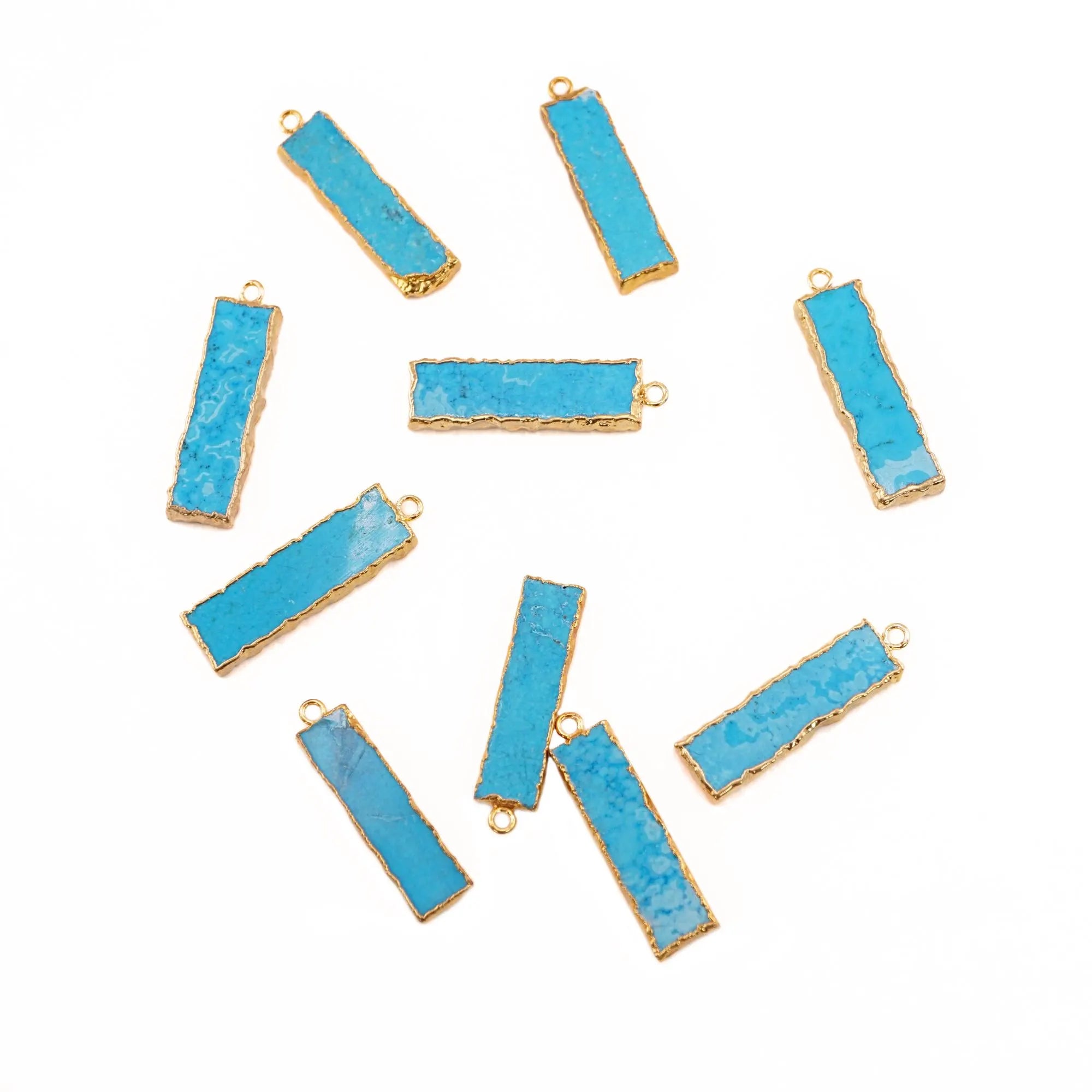 Howlite Turquoise Rectangle Shape Gemstone Gold Electroplated Charm Pendant