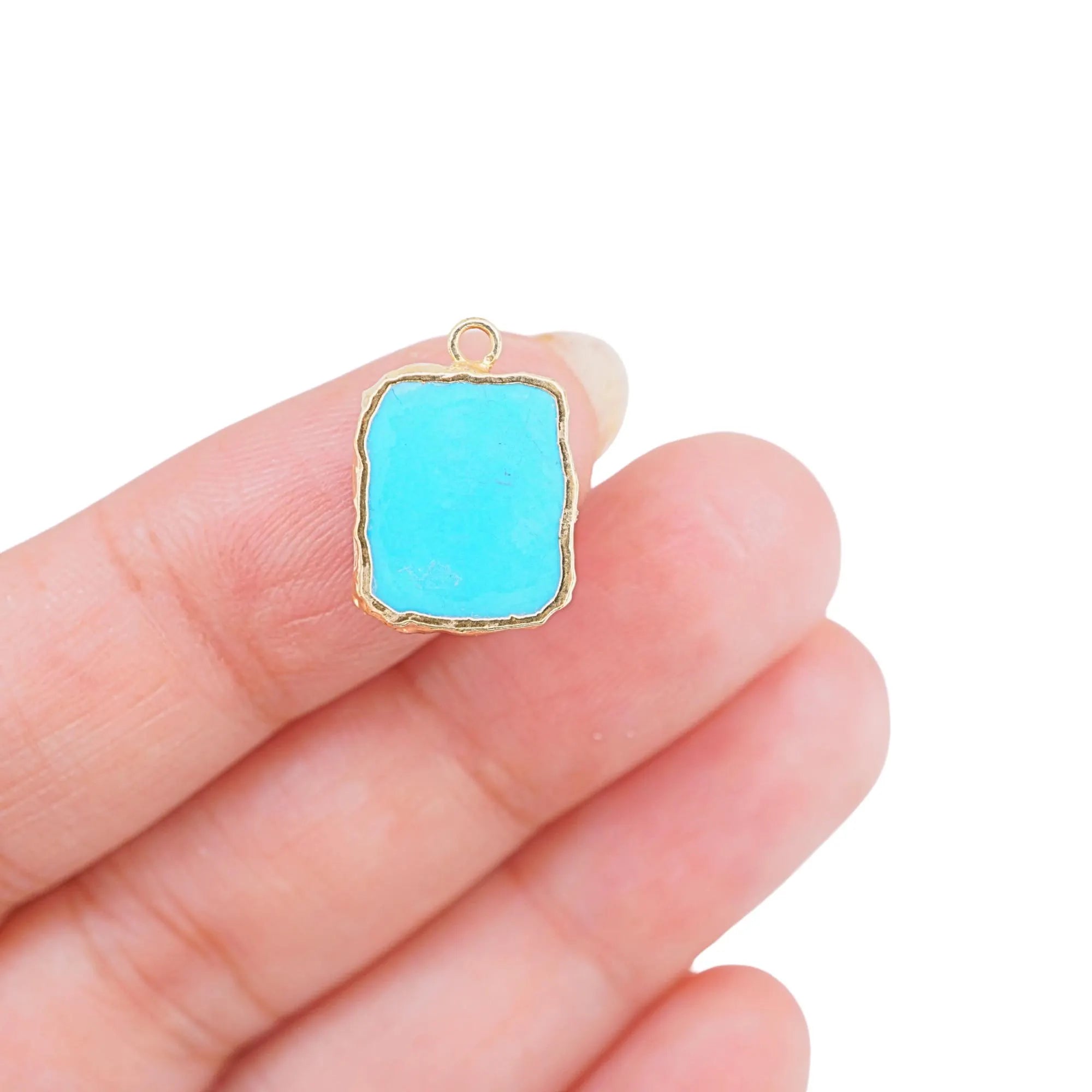 Howlite Turquoise Rectangle Shape Gemstone Gold Electroplated Charm Pendant