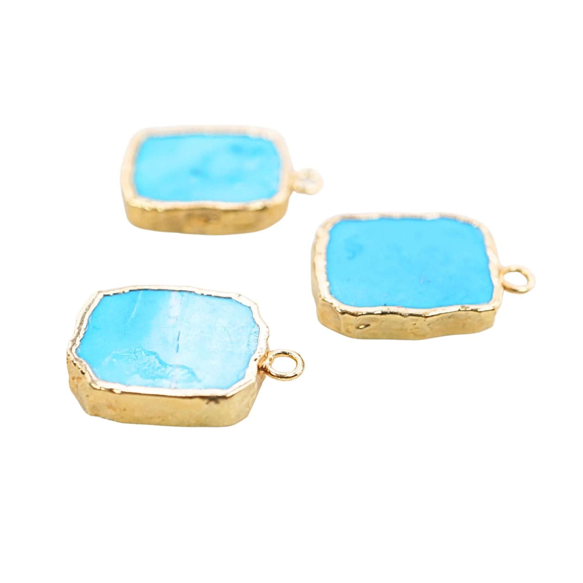 Howlite Turquoise Rectangle Shape Gemstone Gold Electroplated Charm Pendant