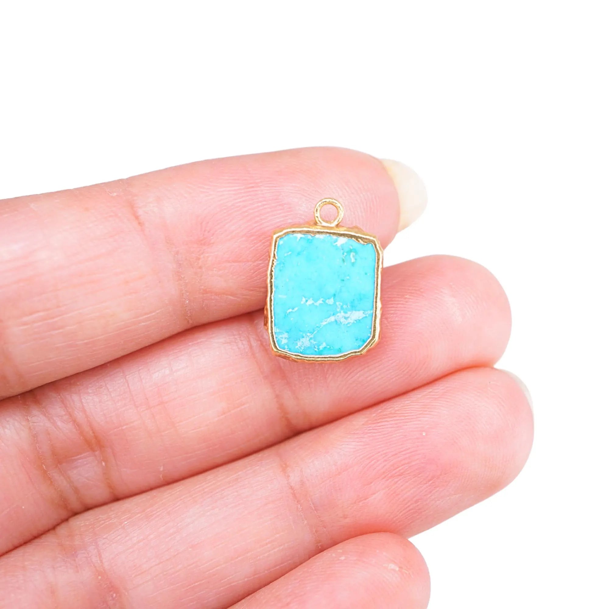 Howlite Turquoise Rectangle Shape Gemstone Gold Electroplated Charm Pendant