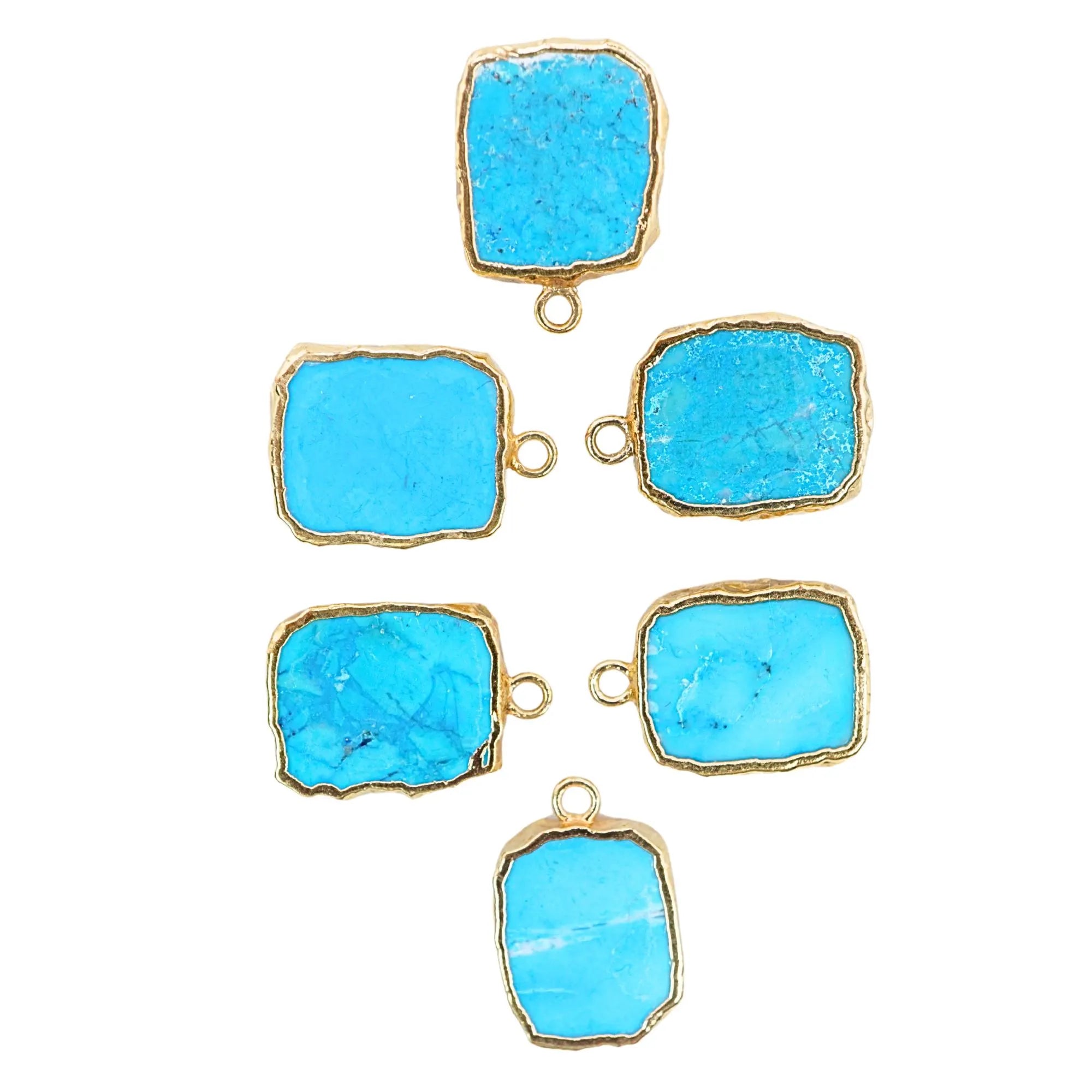 Howlite Turquoise Rectangle Shape Gemstone Gold Electroplated Charm Pendant