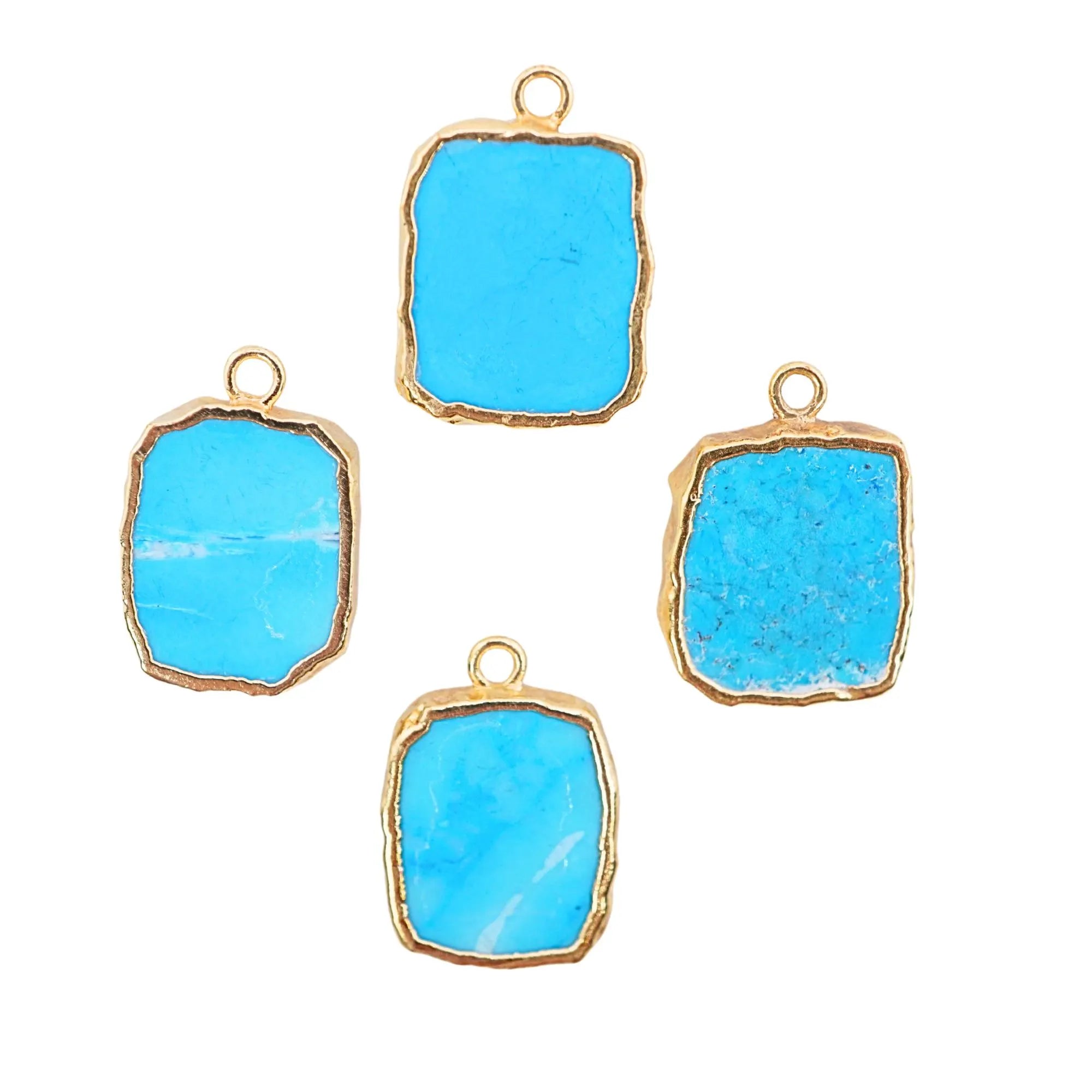Howlite Turquoise Rectangle Shape Gemstone Gold Electroplated Charm Pendant