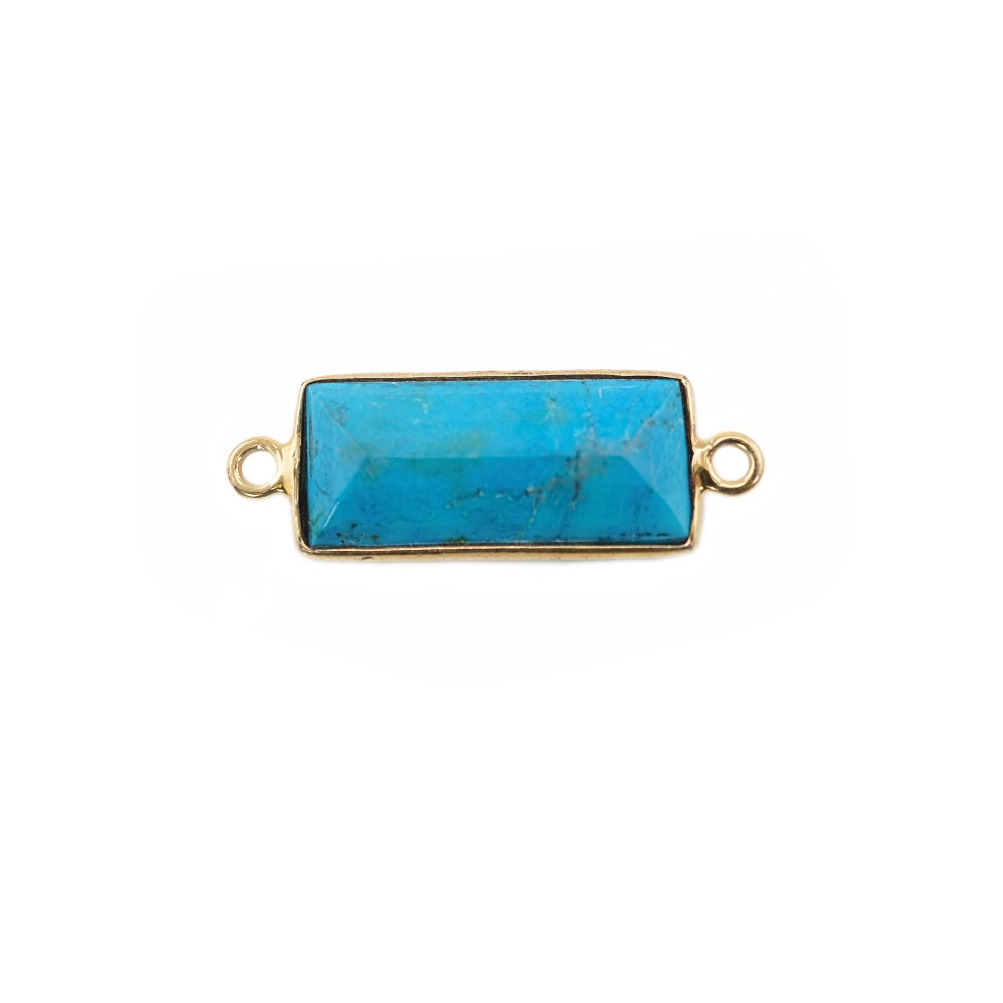 Howlite Turquoise Rectangle Shape Gemstone Gold Plated Sterling Silver Bezel Charm Connector