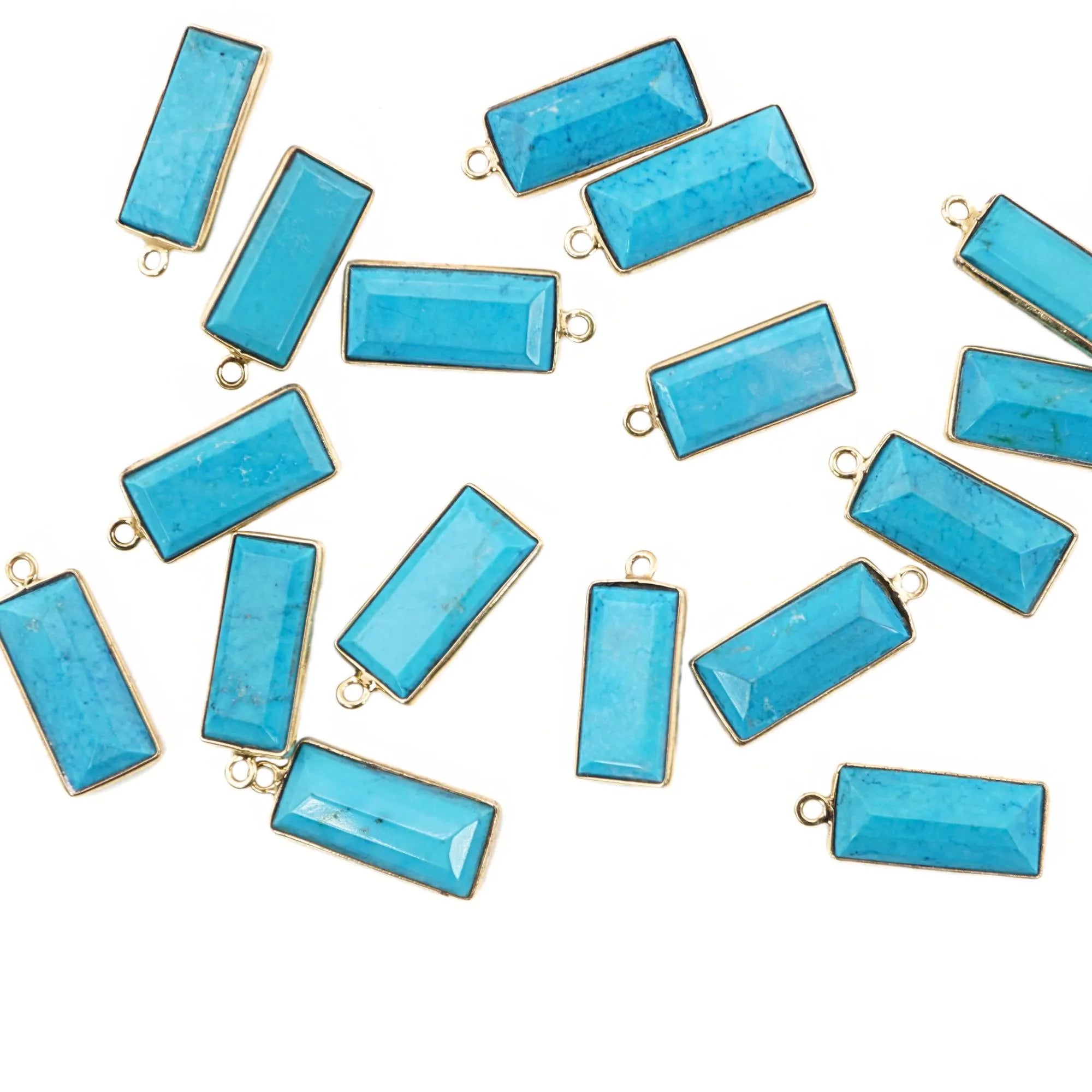 Howlite Turquoise Rectangle Shape Gemstone Gold Plated Sterling Silver Bezel Findings Charm Pendant