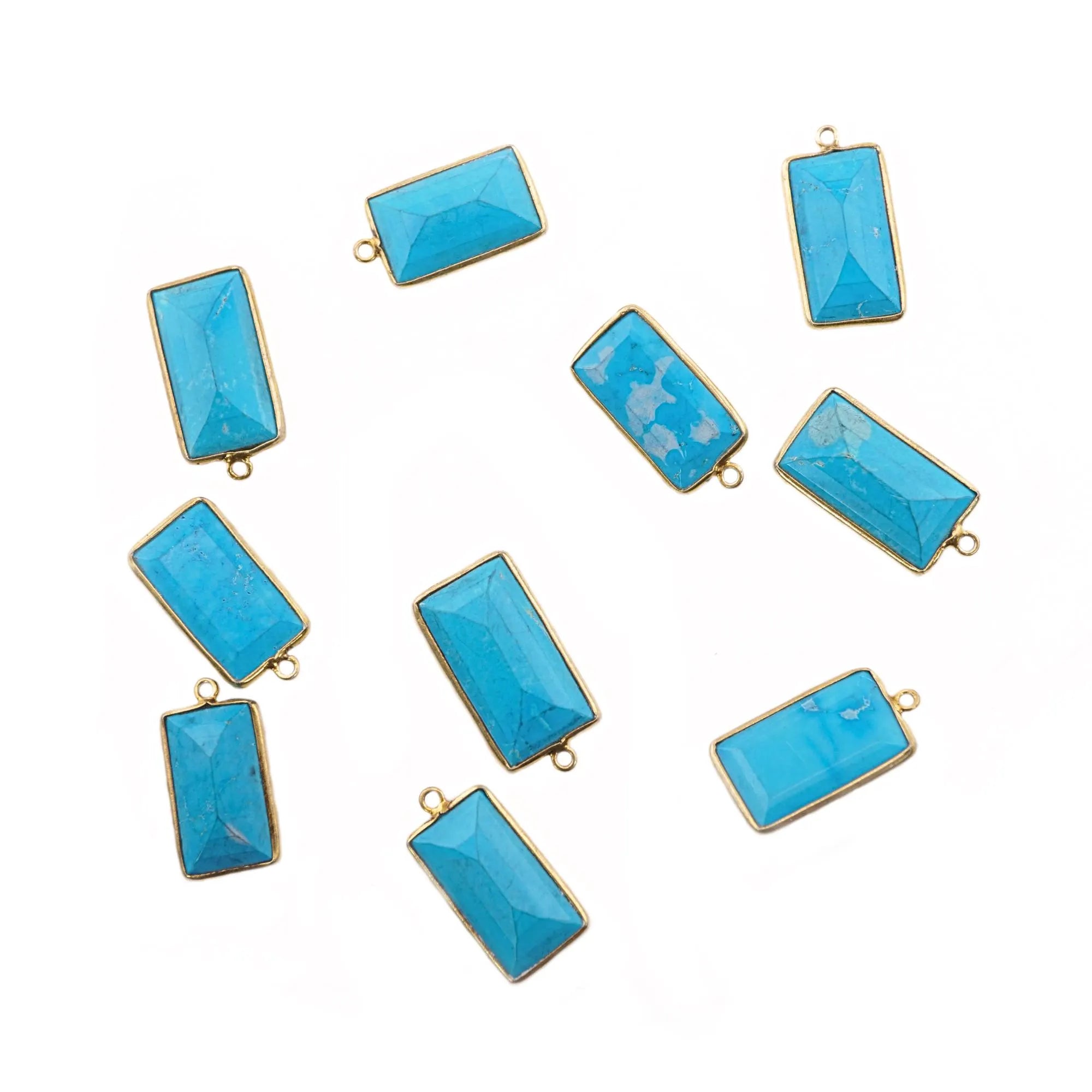 Howlite Turquoise Rectangle Shape Gemstone Gold Plated Sterling Silver Bezel Findings Charm Pendant
