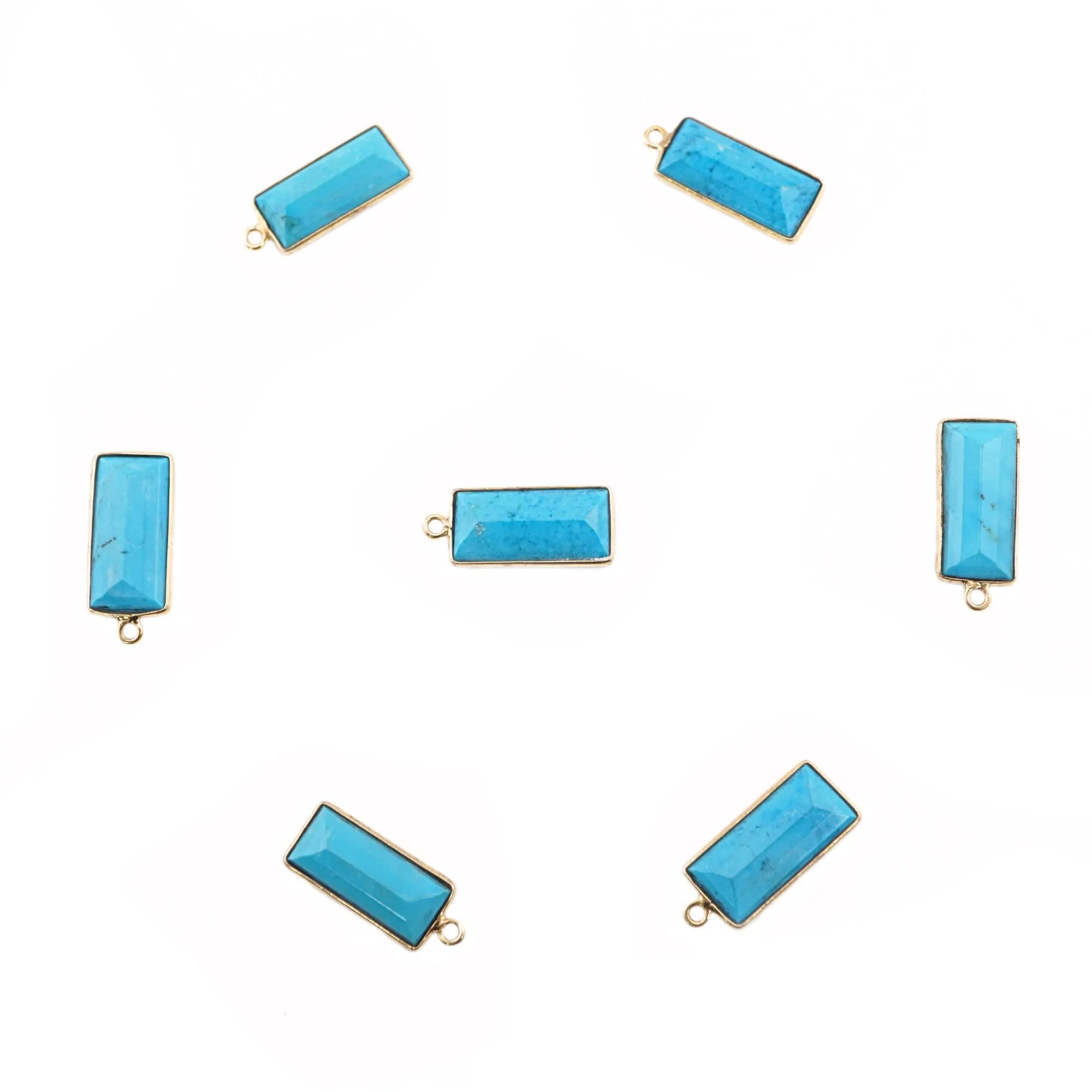 Howlite Turquoise Rectangle Shape Gemstone Gold Plated Sterling Silver Bezel Findings Charm Pendant