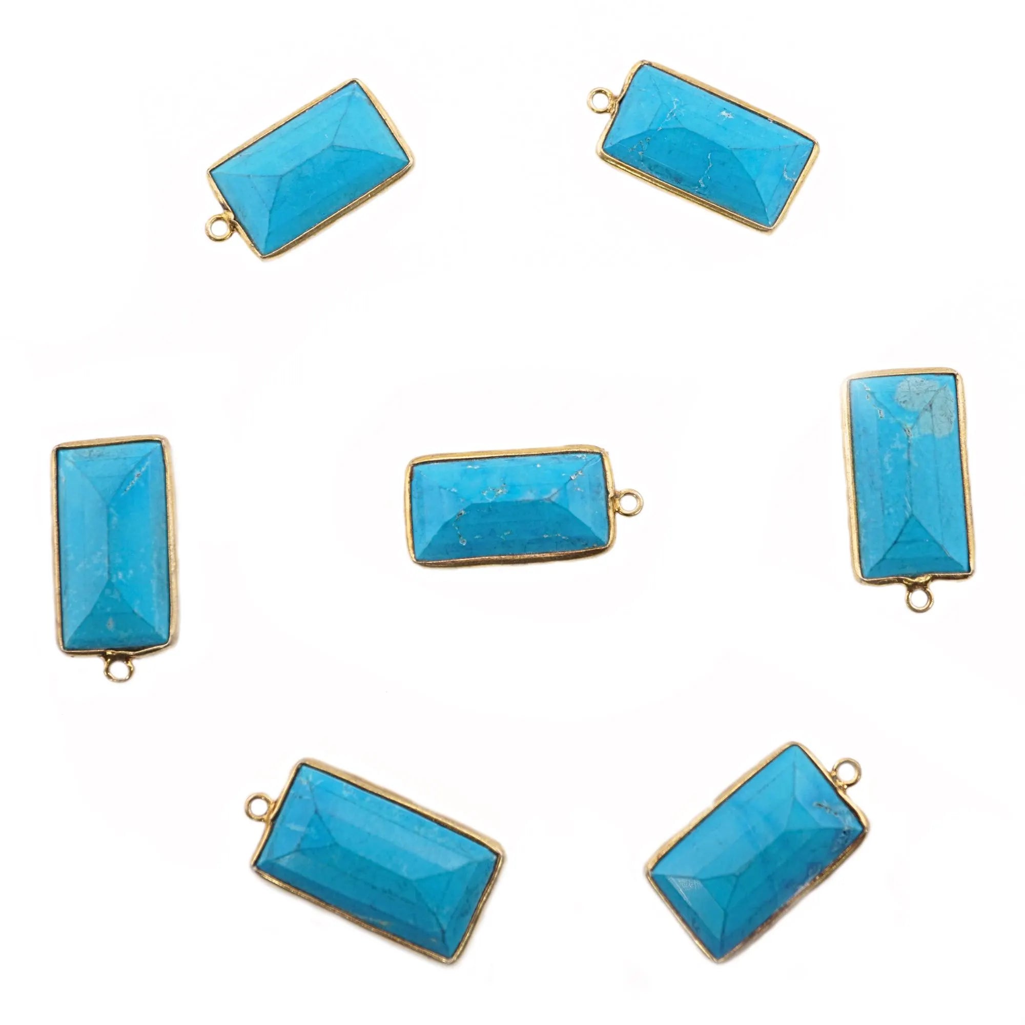 Howlite Turquoise Rectangle Shape Gemstone Gold Plated Sterling Silver Bezel Findings Charm Pendant