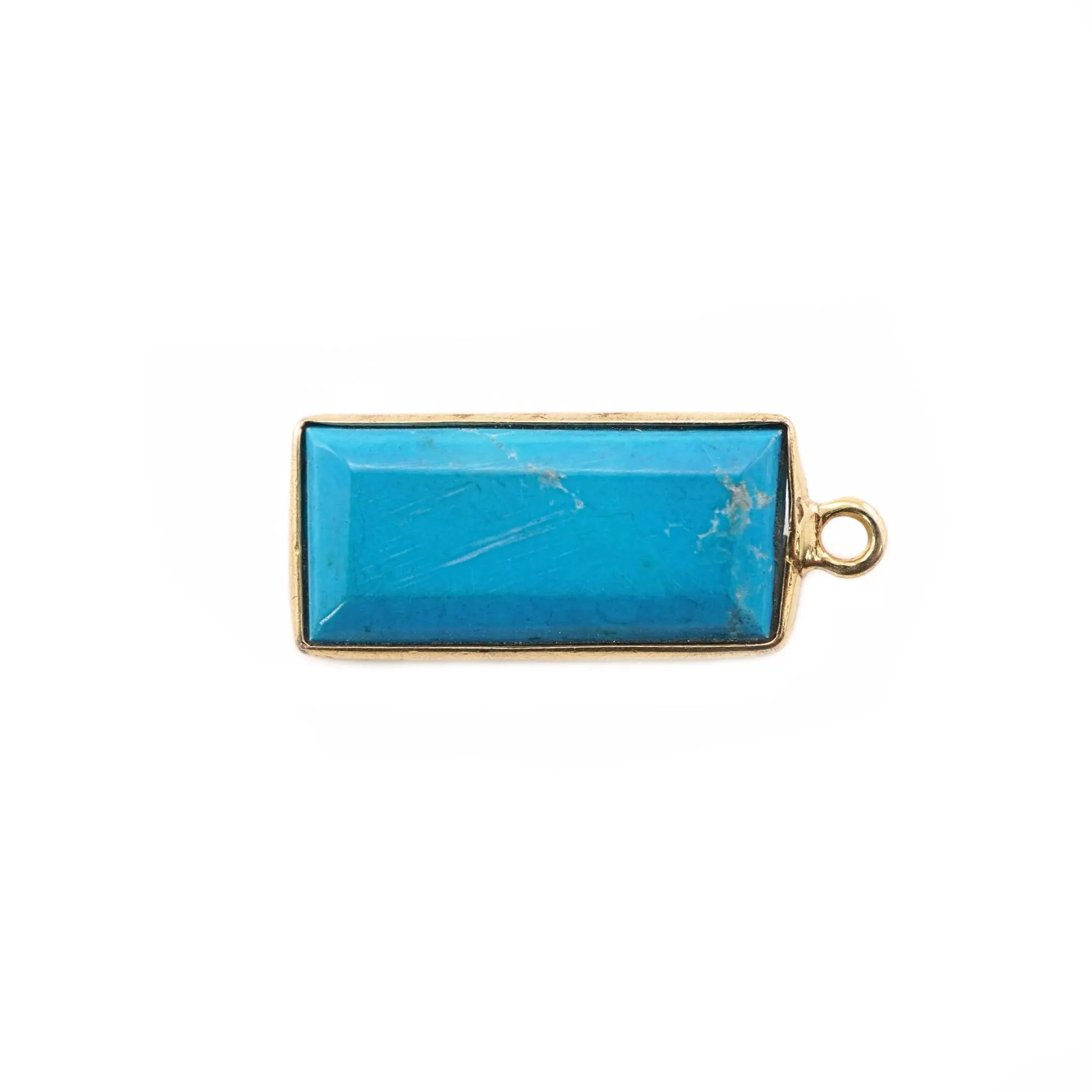 Howlite Turquoise Rectangle Shape Gemstone Gold Plated Sterling Silver Bezel Findings Charm Pendant