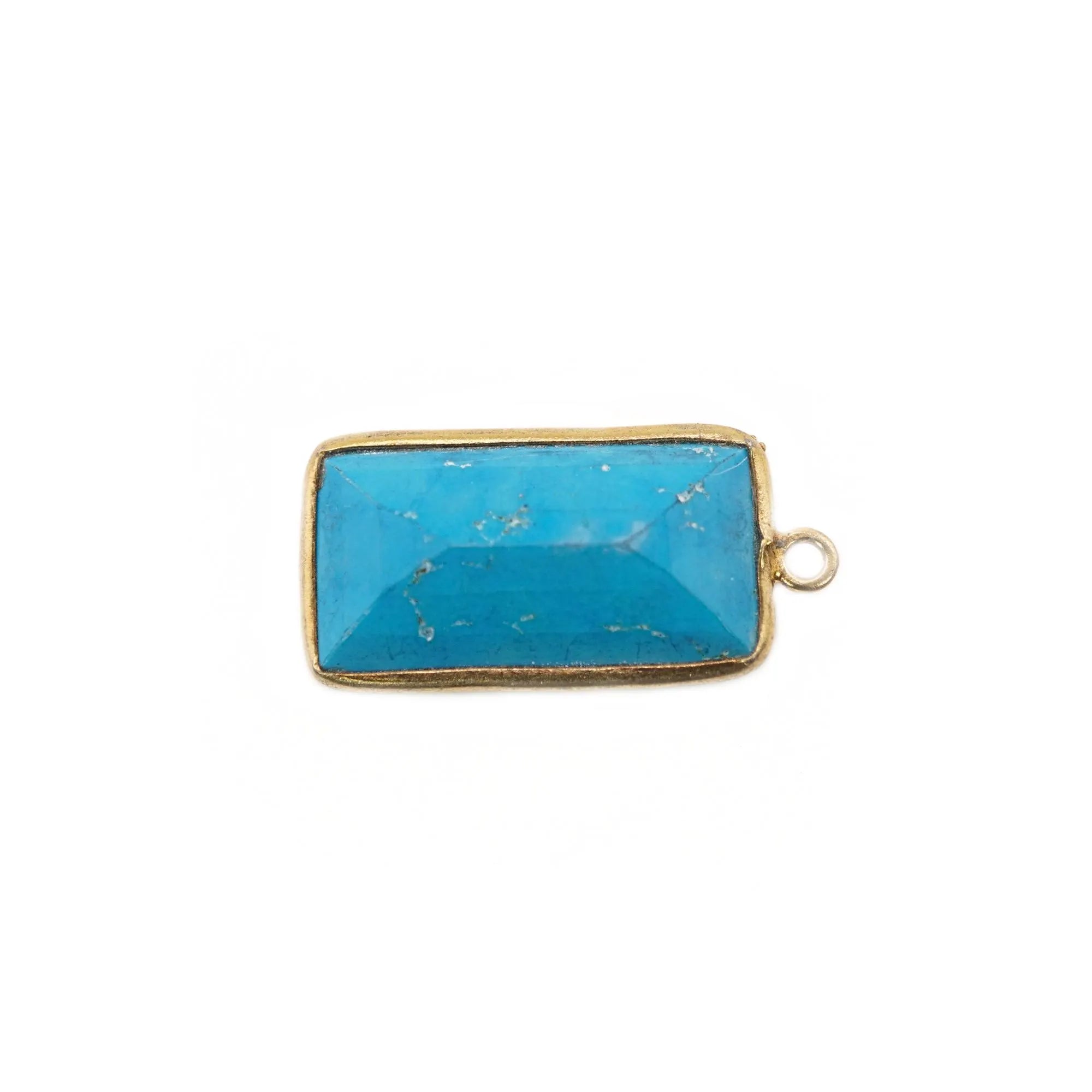 Howlite Turquoise Rectangle Shape Gemstone Gold Plated Sterling Silver Bezel Findings Charm Pendant